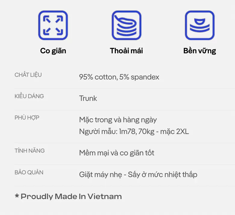Combo 5 quần lót sịp nam Trunk Cotton mềm mại, co giãn, thoải mái mặc hàng ngày, đi làm Coolmate