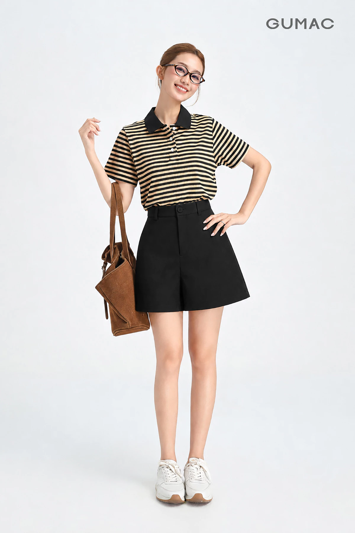 Quần Short Nữ GUMAC Form A Cơ Bản Túi Xéo Có Con Đỉa Thiết Kế Thanh Lịch Tôn Dáng LSHG05058