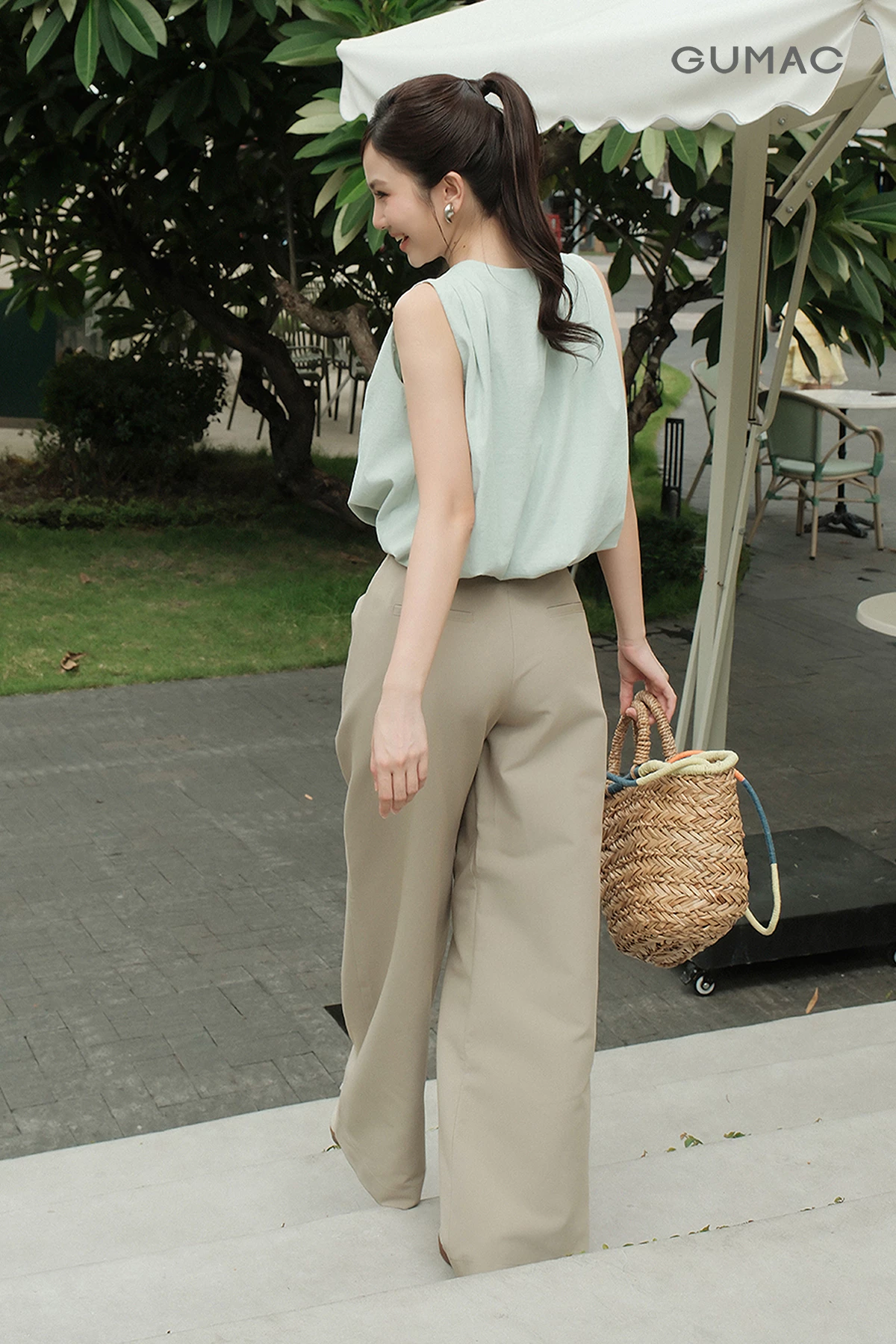 Quần Kaki Nữ Gmorning - GUMAC Ống Rộng Xếp Ly Túi Tam Giác Một Lớp Dễ Phối Đồ Đi Làm Đi Chơi YQJG06023