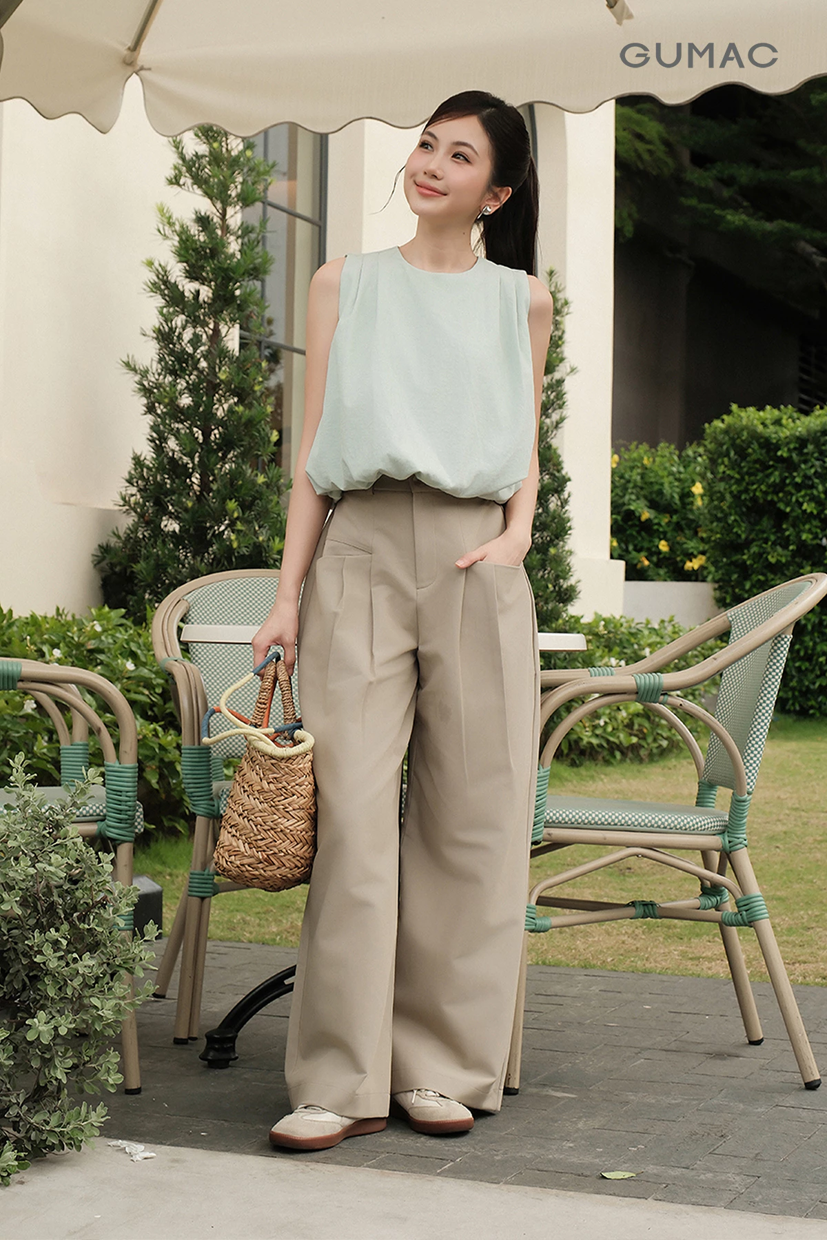 Quần Kaki Nữ Gmorning - GUMAC Ống Rộng Xếp Ly Túi Tam Giác Một Lớp Dễ Phối Đồ Đi Làm Đi Chơi YQJG06023