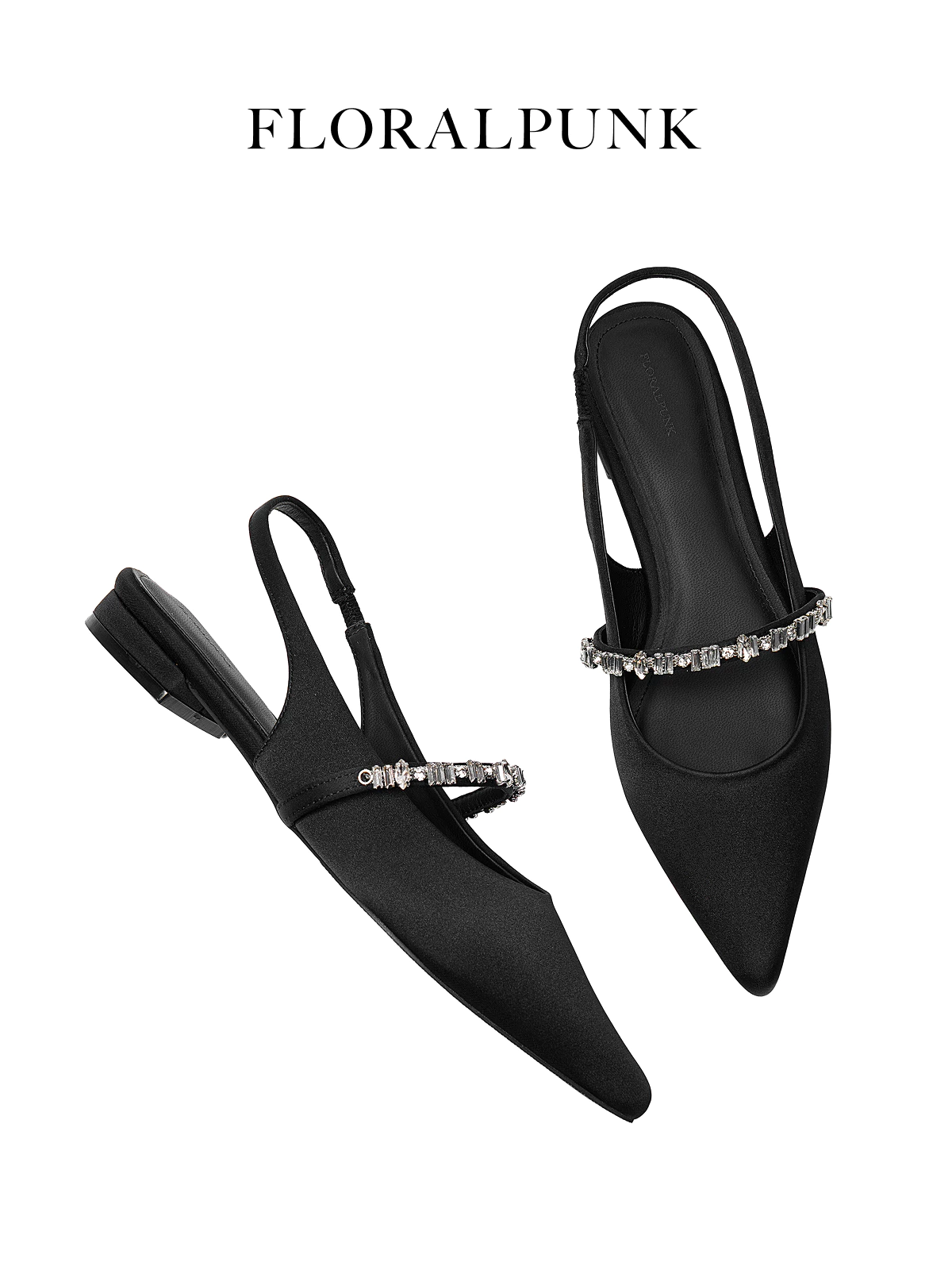 Giày bệt Floralpunk Daphne Slingback Satin - Đế cao 3cm chất liệu satin - dây thun quai gót co giãn