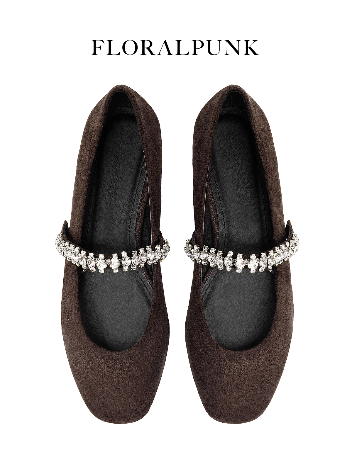 Giày Búp Bê Floralpunk Diana Ballerina Flats - Suede Brown - chất liệu da lộn kèm quai đá trang trí