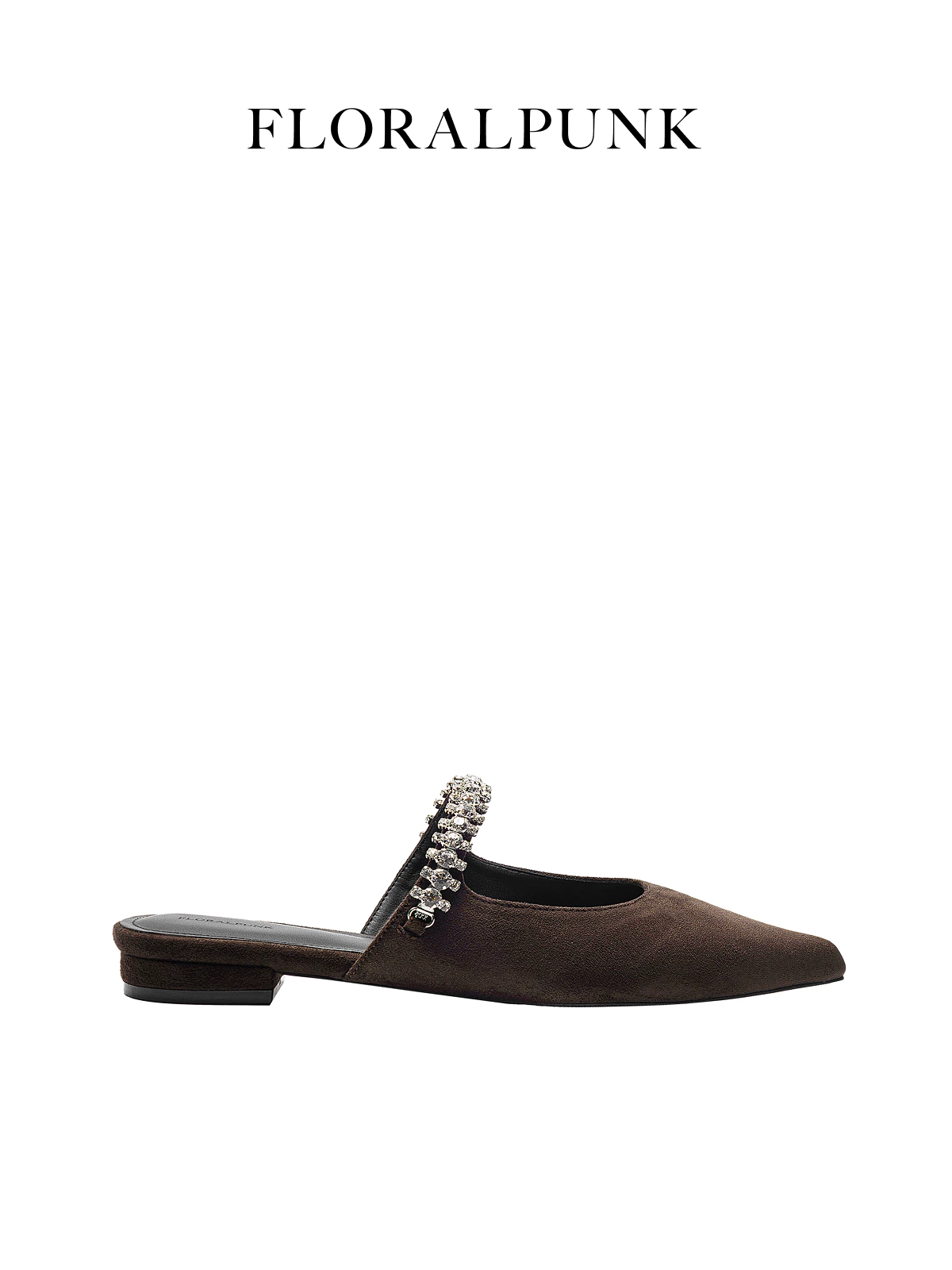 Giày bệt Floralpunk Diana Mules - Suede Brown - Chất liệu da lộn kèm dây quai đá trang trí