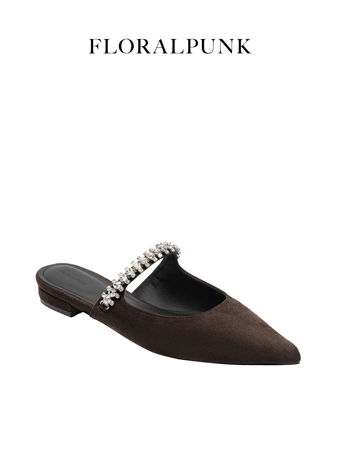 Giày bệt Floralpunk Diana Mules - Suede Brown - Chất liệu da lộn kèm dây quai đá trang trí