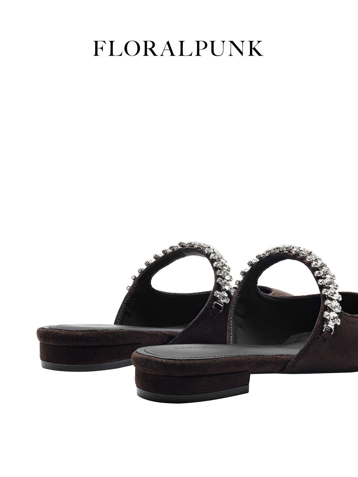 Giày bệt Floralpunk Diana Mules - Suede Brown - Chất liệu da lộn kèm dây quai đá trang trí