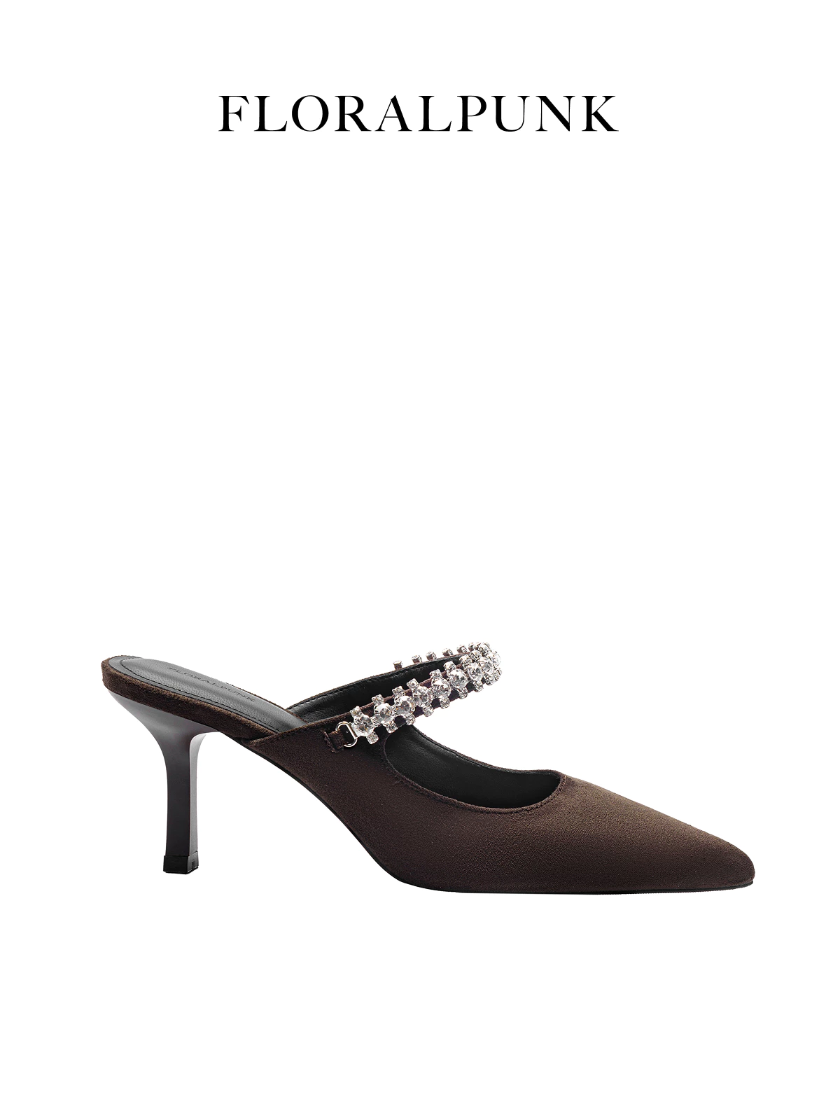 Giày cao gót Floralpunk Diana Pointy Mules - Suede Brown cao 7cm chất liệu da lộn