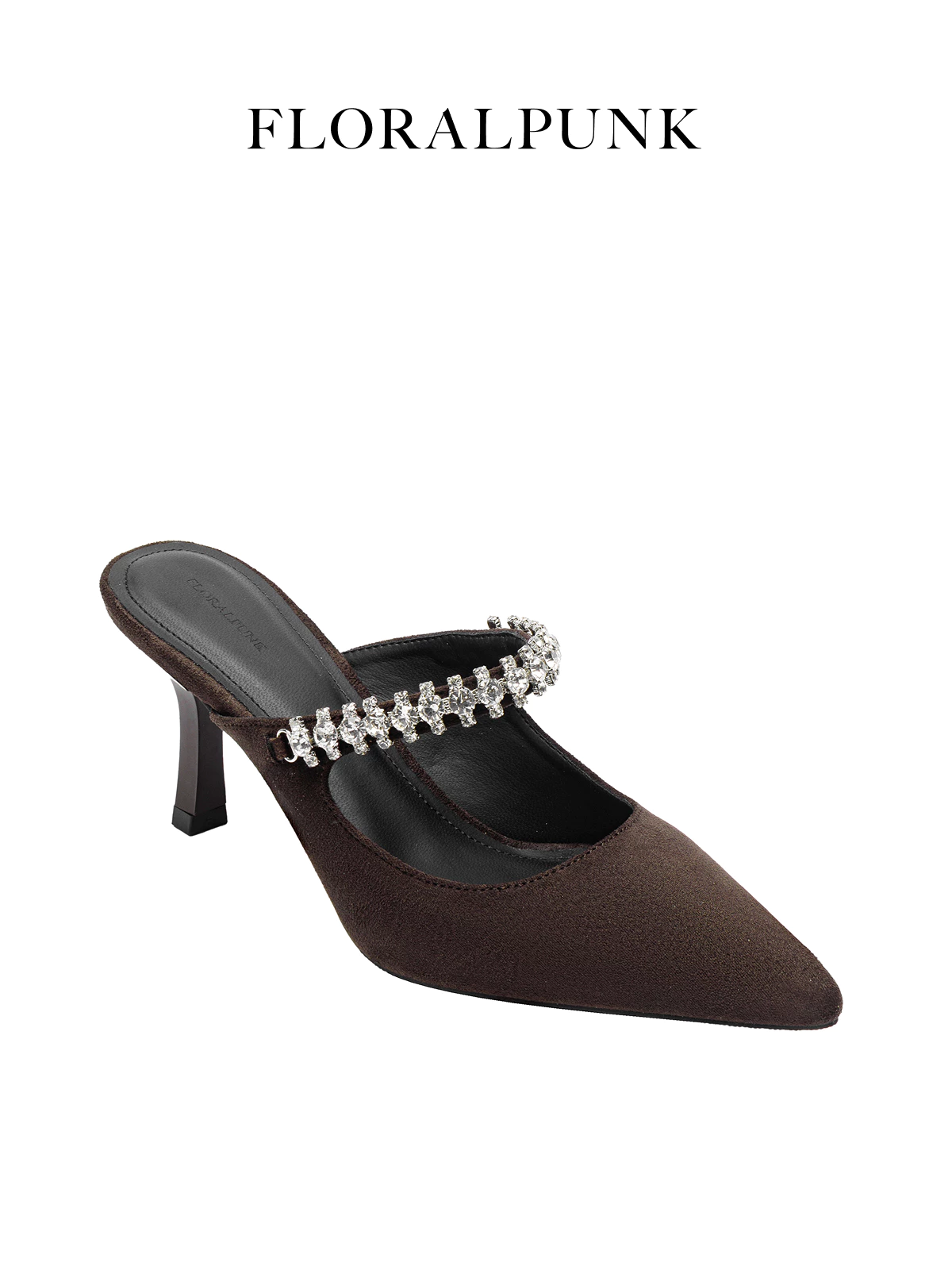 Giày cao gót Floralpunk Diana Pointy Mules - Suede Brown cao 7cm chất liệu da lộn