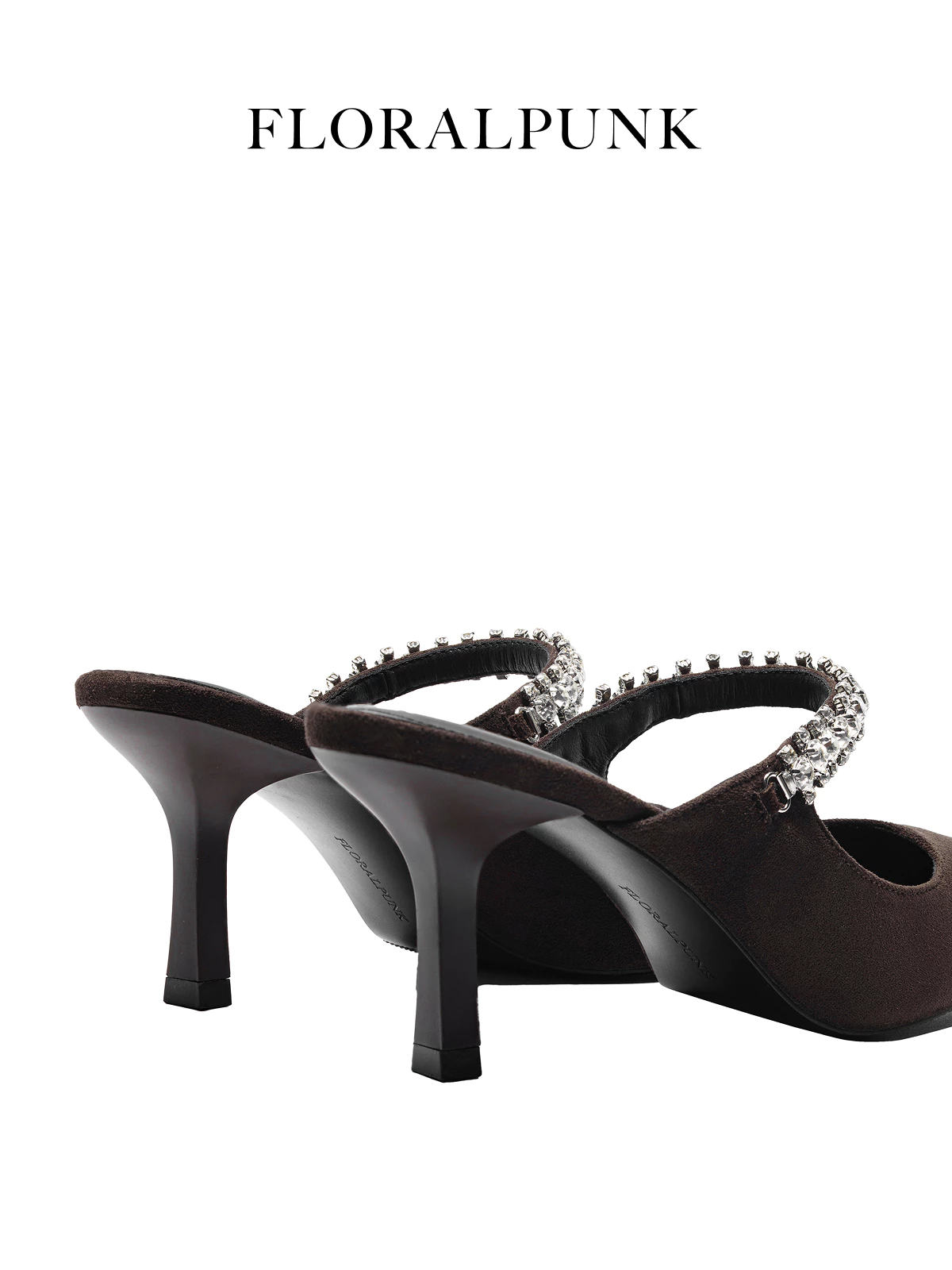 Giày cao gót Floralpunk Diana Pointy Mules - Suede Brown cao 7cm chất liệu da lộn
