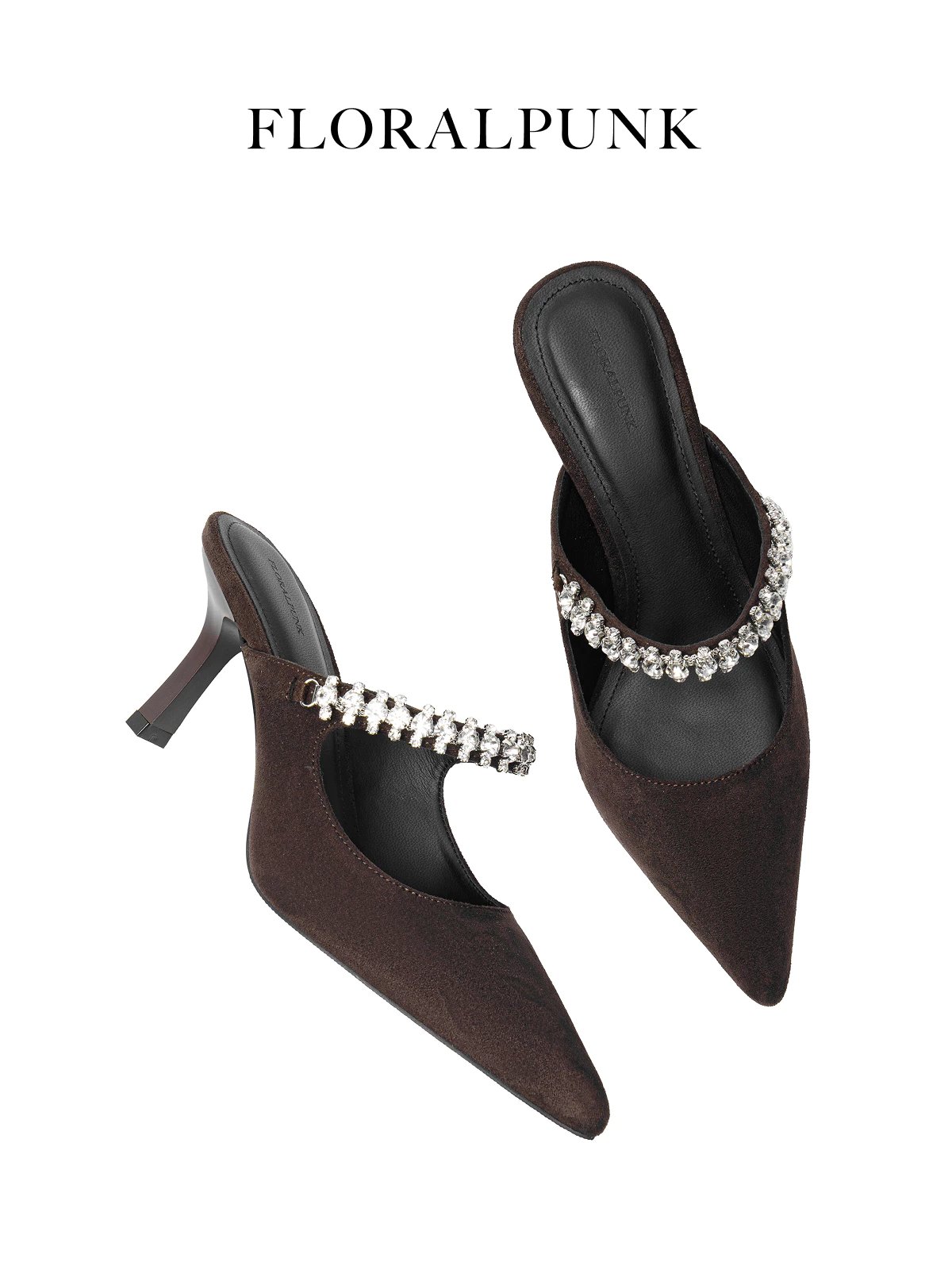 Giày cao gót Floralpunk Diana Pointy Mules - Suede Brown cao 7cm chất liệu da lộn