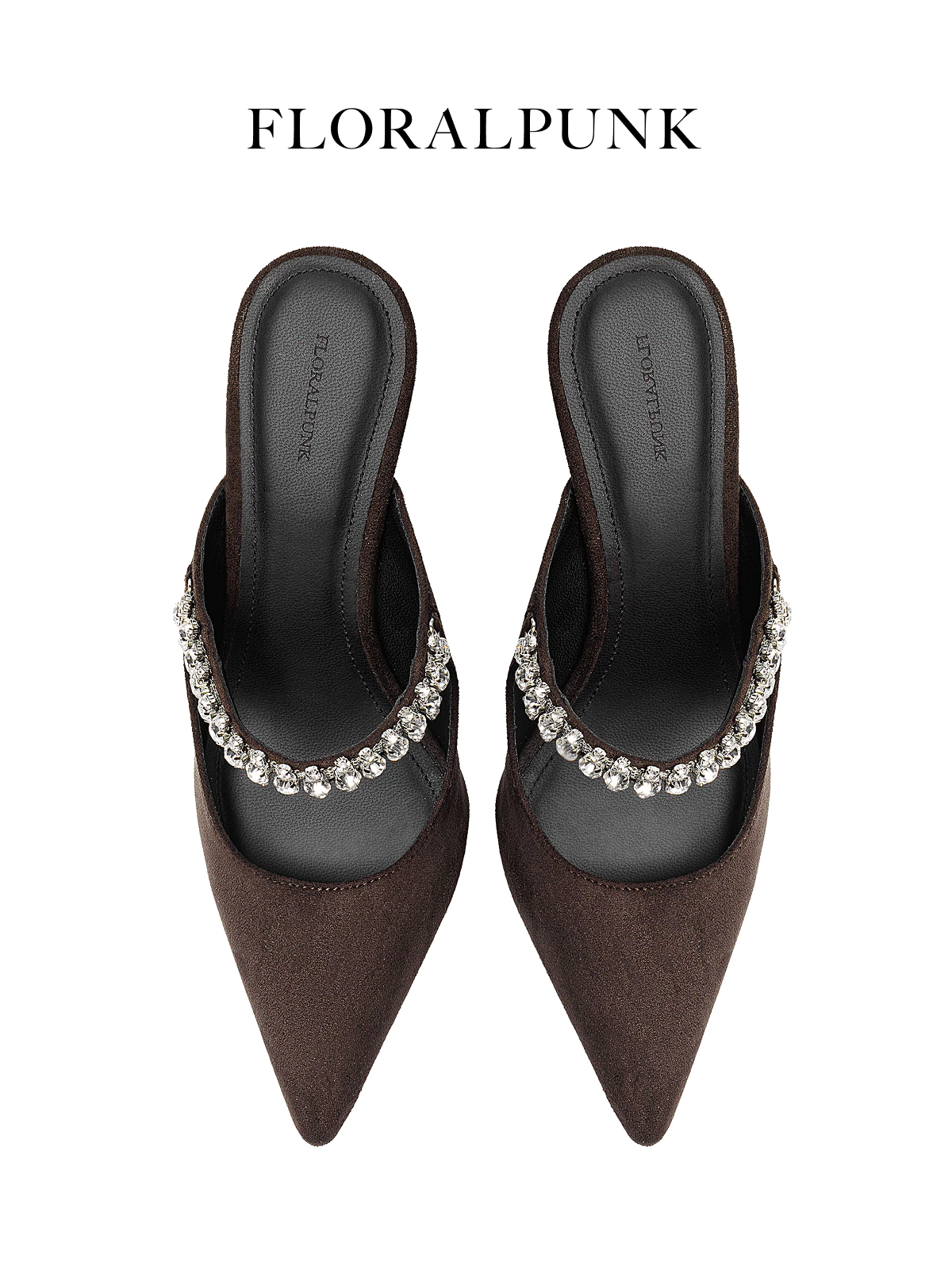 Giày cao gót Floralpunk Diana Pointy Mules - Suede Brown cao 7cm chất liệu da lộn