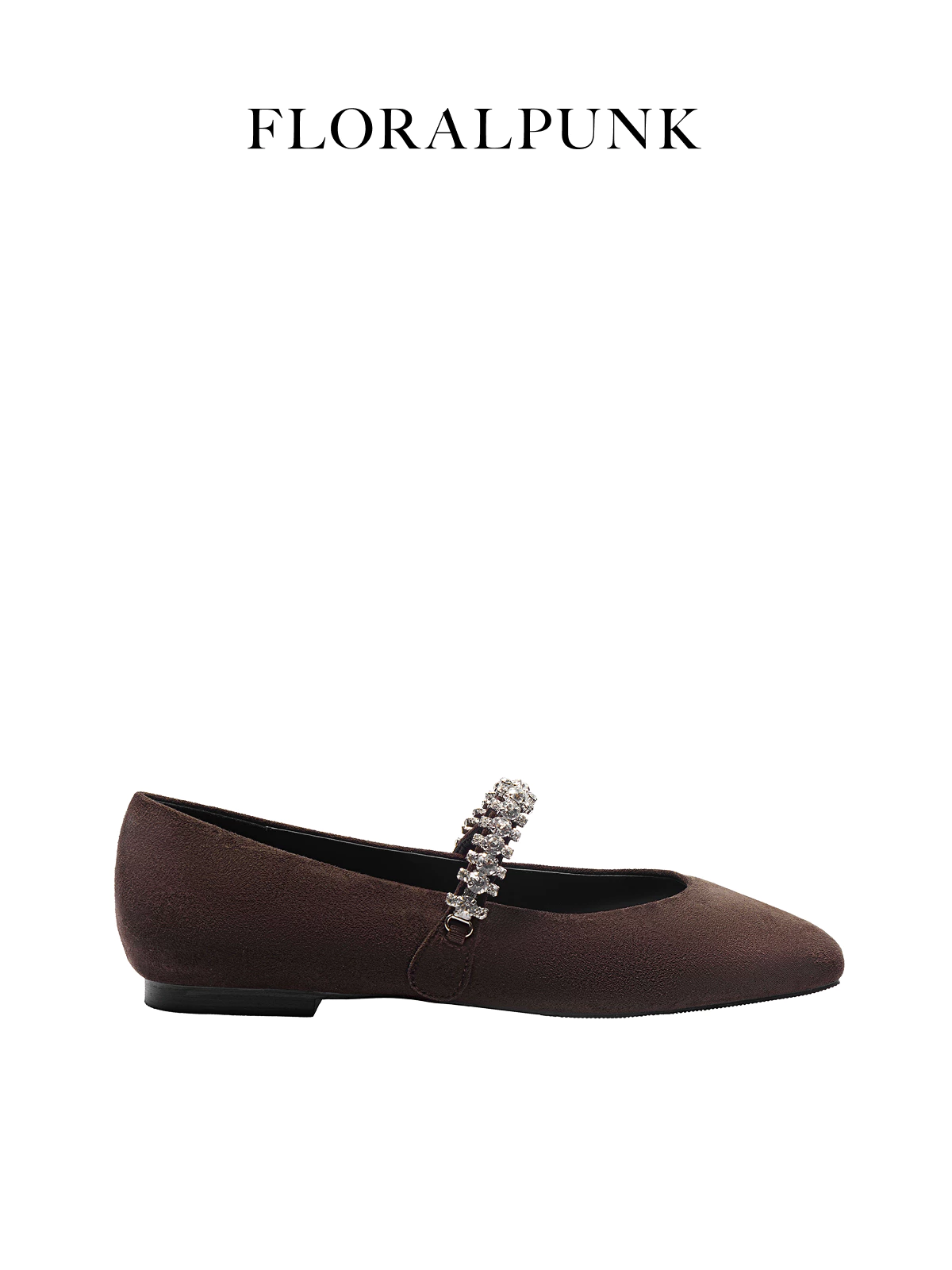 Giày Búp Bê Floralpunk Diana Ballerina Flats - Suede Brown - chất liệu da lộn kèm quai đá trang trí