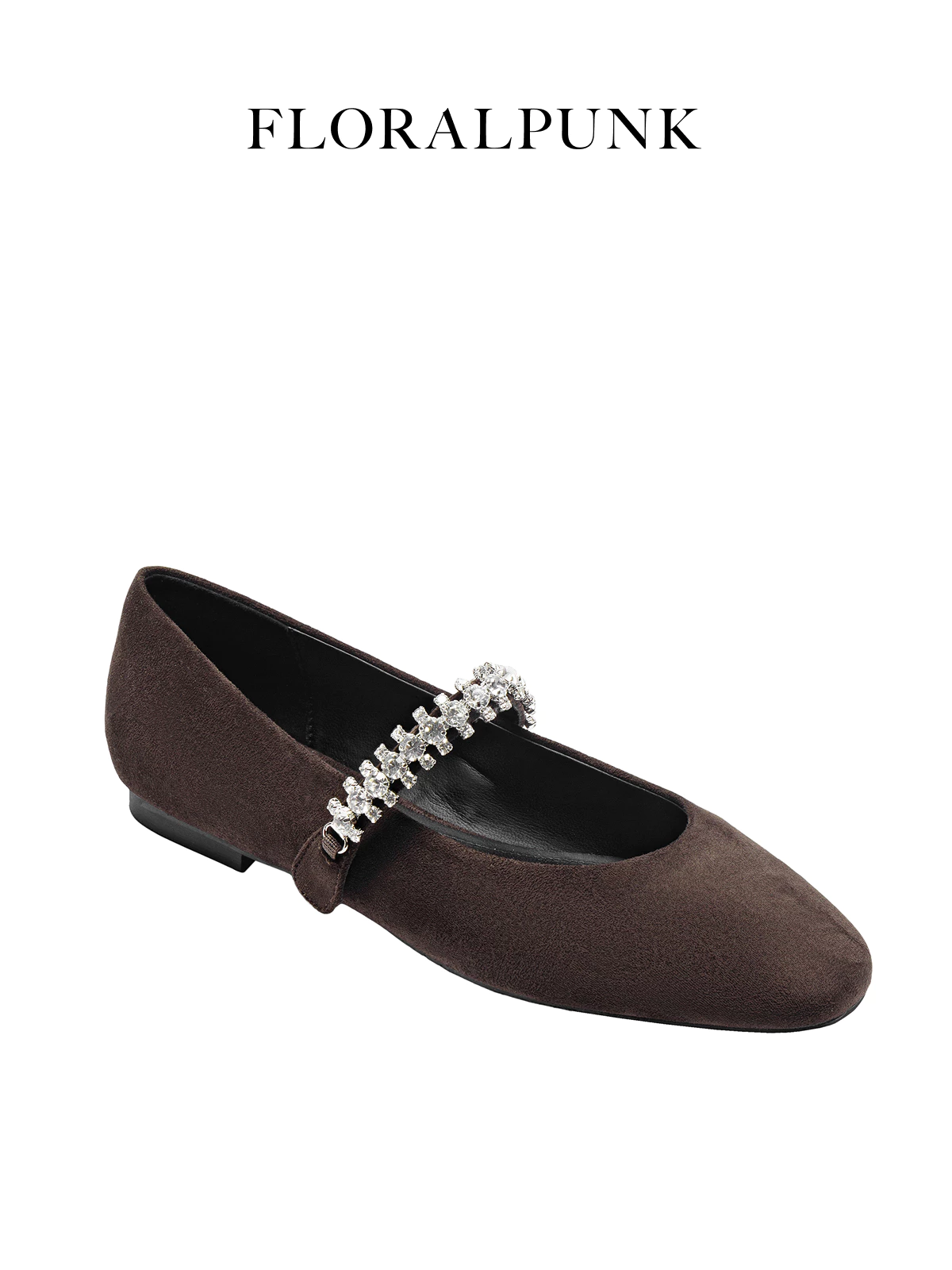 Giày Búp Bê Floralpunk Diana Ballerina Flats - Suede Brown - chất liệu da lộn kèm quai đá trang trí
