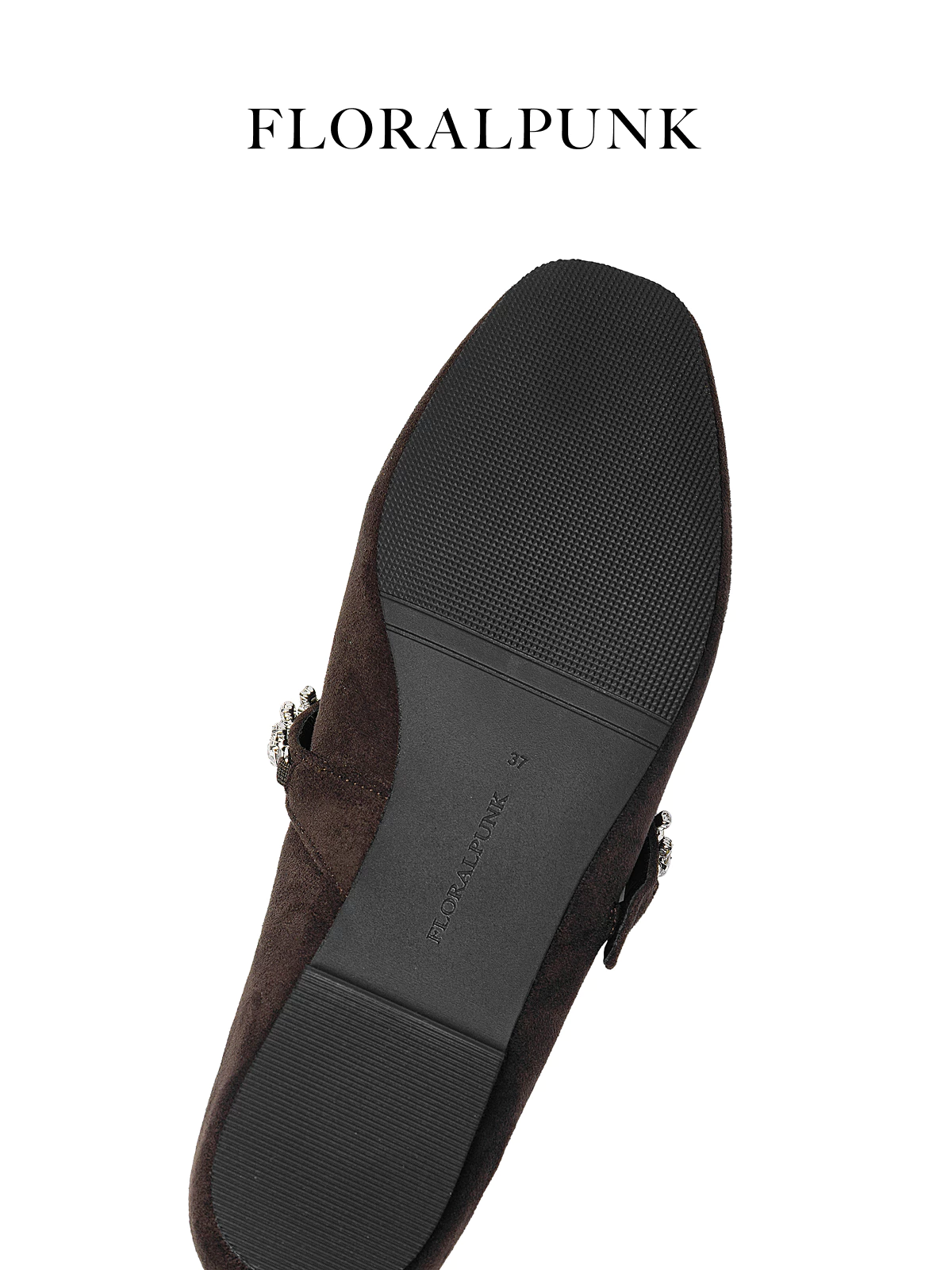 Giày Búp Bê Floralpunk Diana Ballerina Flats - Suede Brown - chất liệu da lộn kèm quai đá trang trí