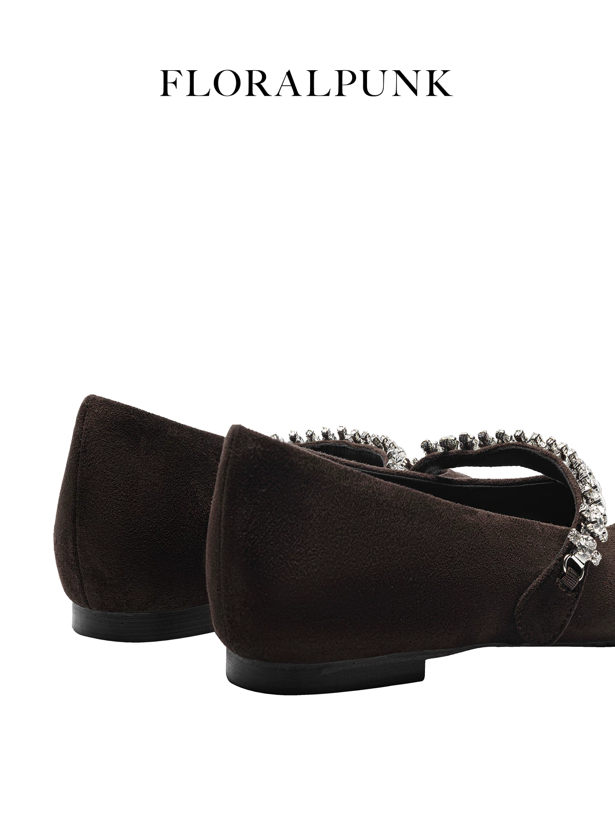 Giày Búp Bê Floralpunk Diana Ballerina Flats - Suede Brown - chất liệu da lộn kèm quai đá trang trí