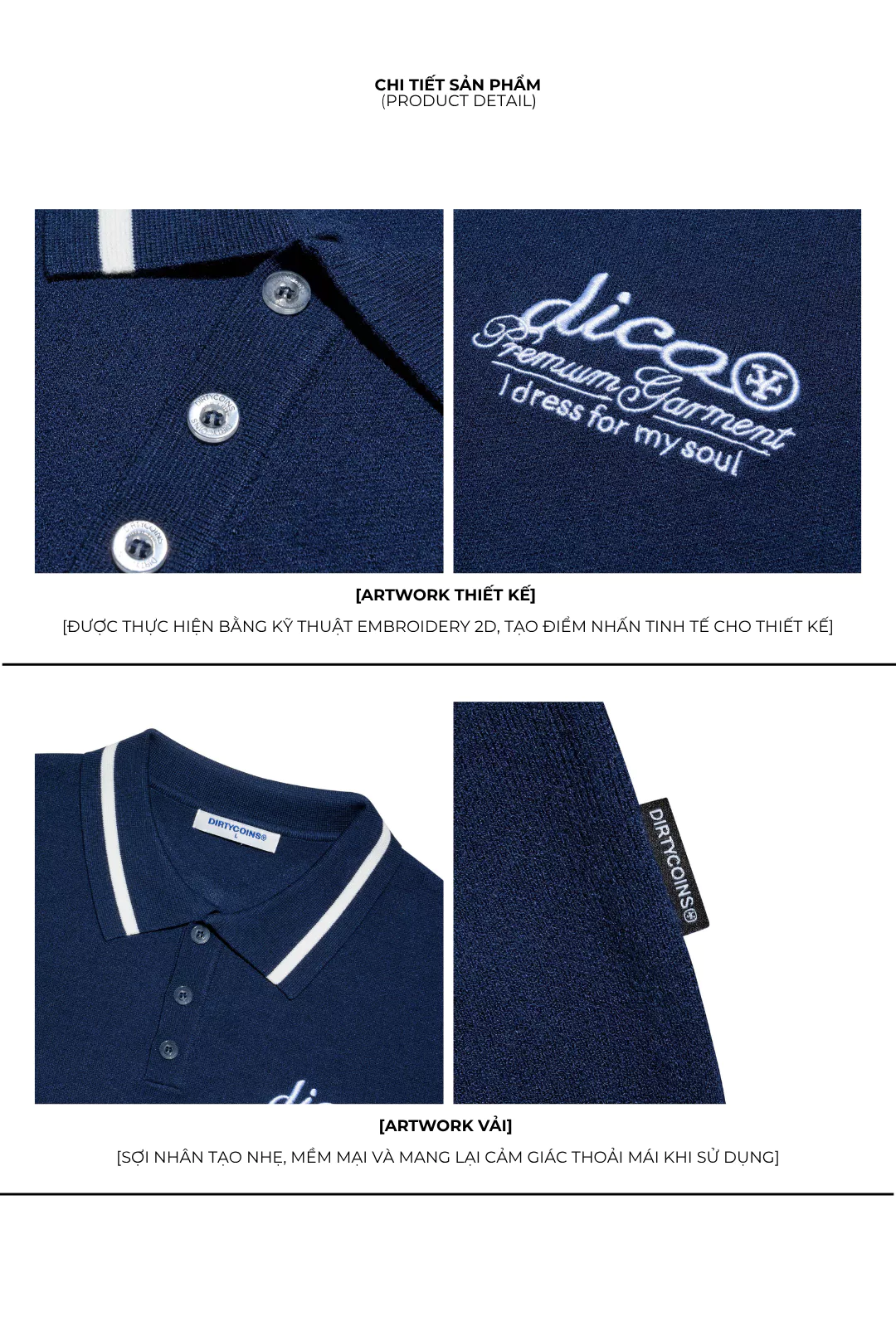 Áo Thun DirtyCoins Knit Polo Premium Garment Navy Blue
