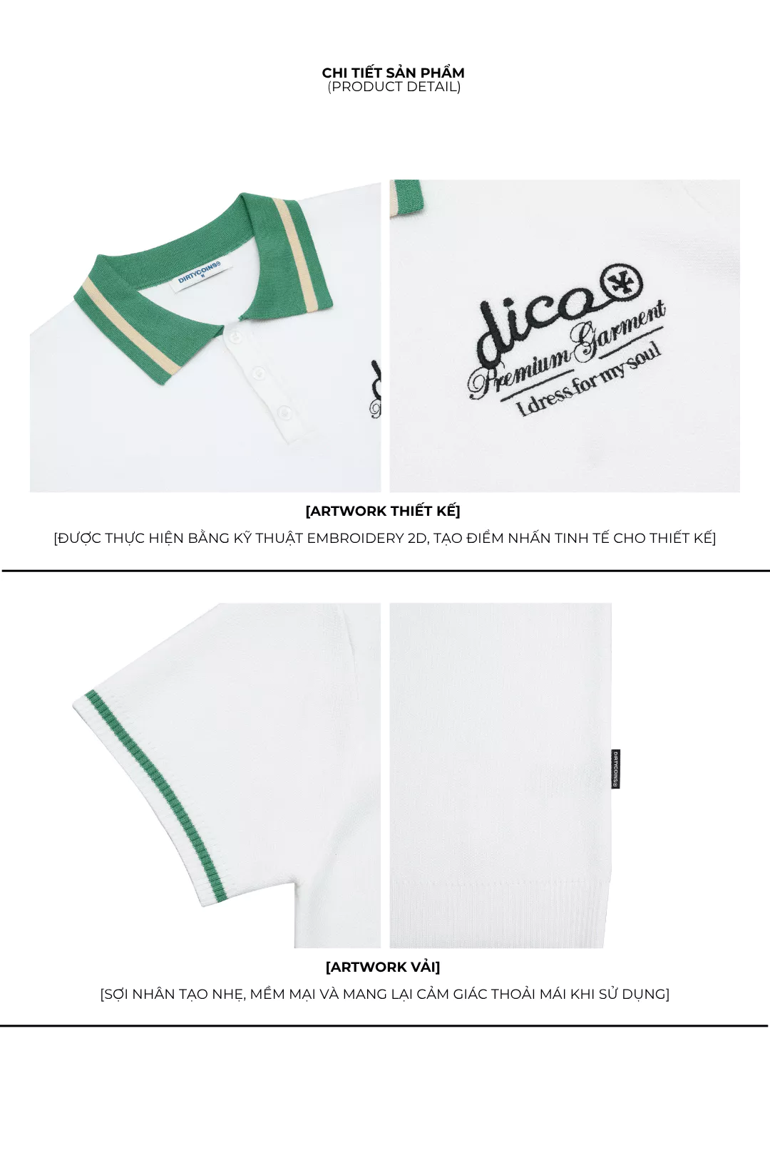 Áo Thun Knit Polo Premium Garment - White Green
