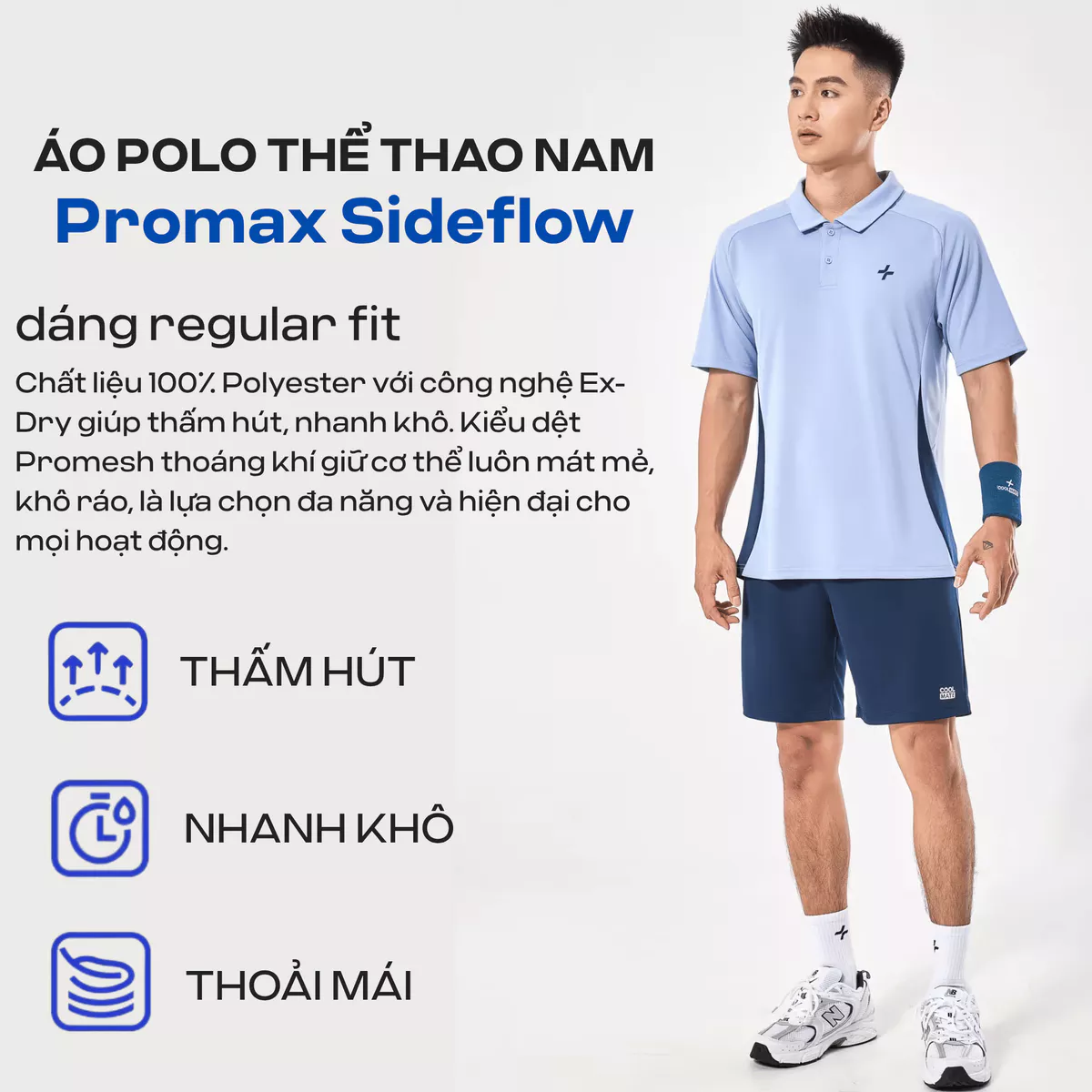 Áo thun Tshirt thể thao nam pickleball tennis Promax Sideflow cổ tròn co giãn thoáng khí Coolmate