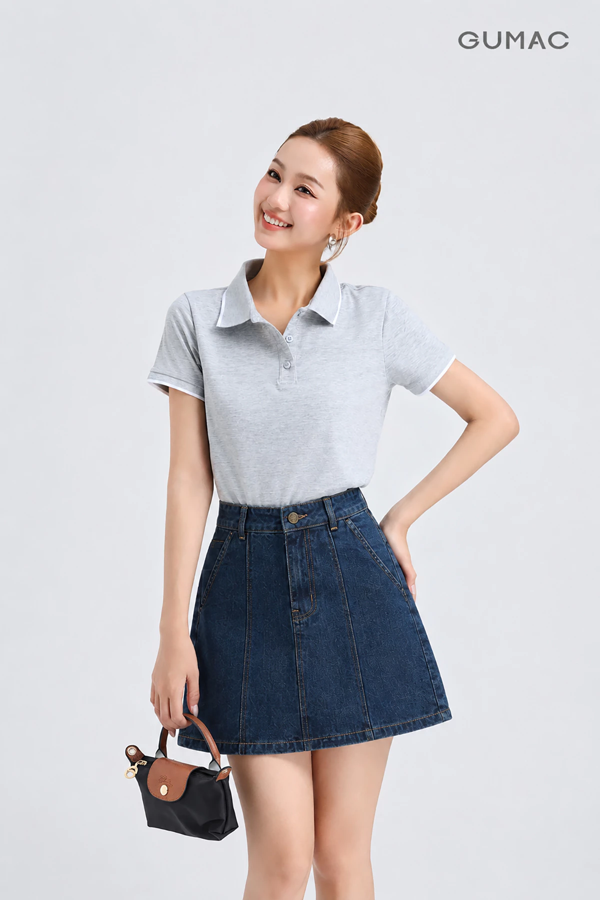 Chân Váy Jeans Nữ GUMAC Form A Thêu Chỉ Nổi Có Lót Quần Trẻ Trung Dễ Phối Đồ Đi Chơi Đi Học LVJG06015