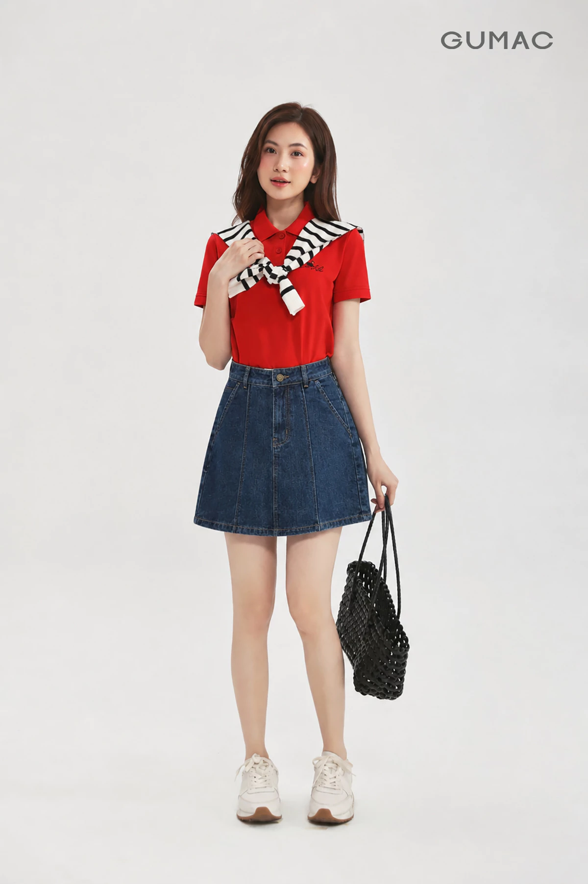 Chân Váy Jeans Nữ GUMAC Form A Thêu Chỉ Nổi Có Lót Quần Trẻ Trung Dễ Phối Đồ Đi Chơi Đi Học LVJG06015