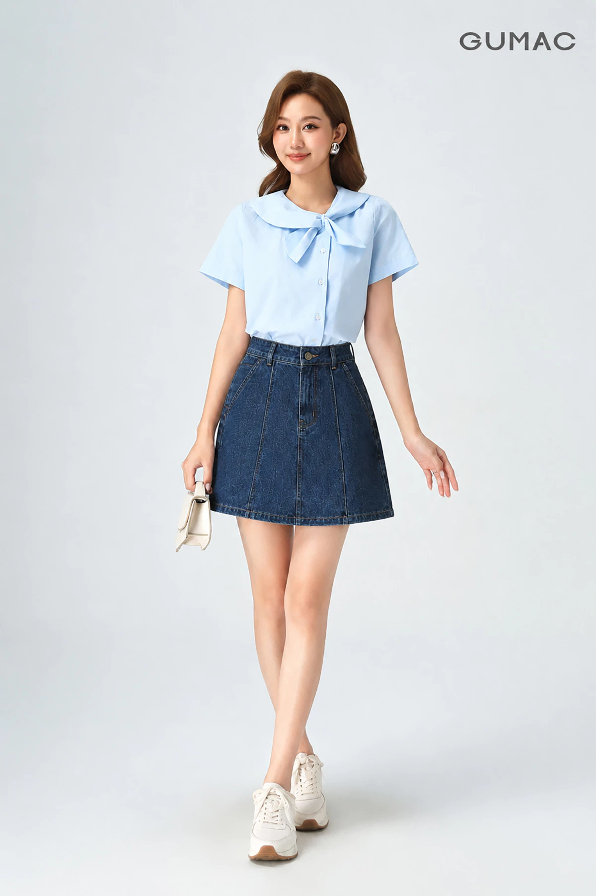 Chân Váy Jeans Nữ GUMAC Form A Thêu Chỉ Nổi Có Lót Quần Trẻ Trung Dễ Phối Đồ Đi Chơi Đi Học LVJG06015