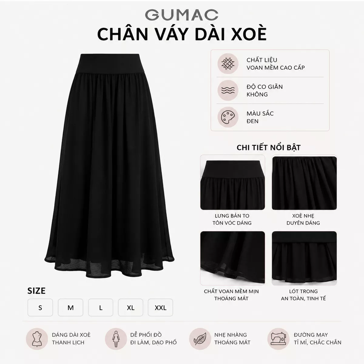 Chân Váy Nữ GUMAC Form Xòe Hai Lớp Lưng Thun Co Giãn Thoải Mái Dễ Mặc Nữ Tính Dễ Phối Đồ Hằng Ngày VG07019