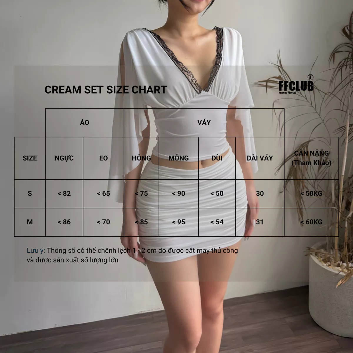 SET ÁO CREAM NHÚN NGỰC PHỐI LƯỚI TÔN DÁNG