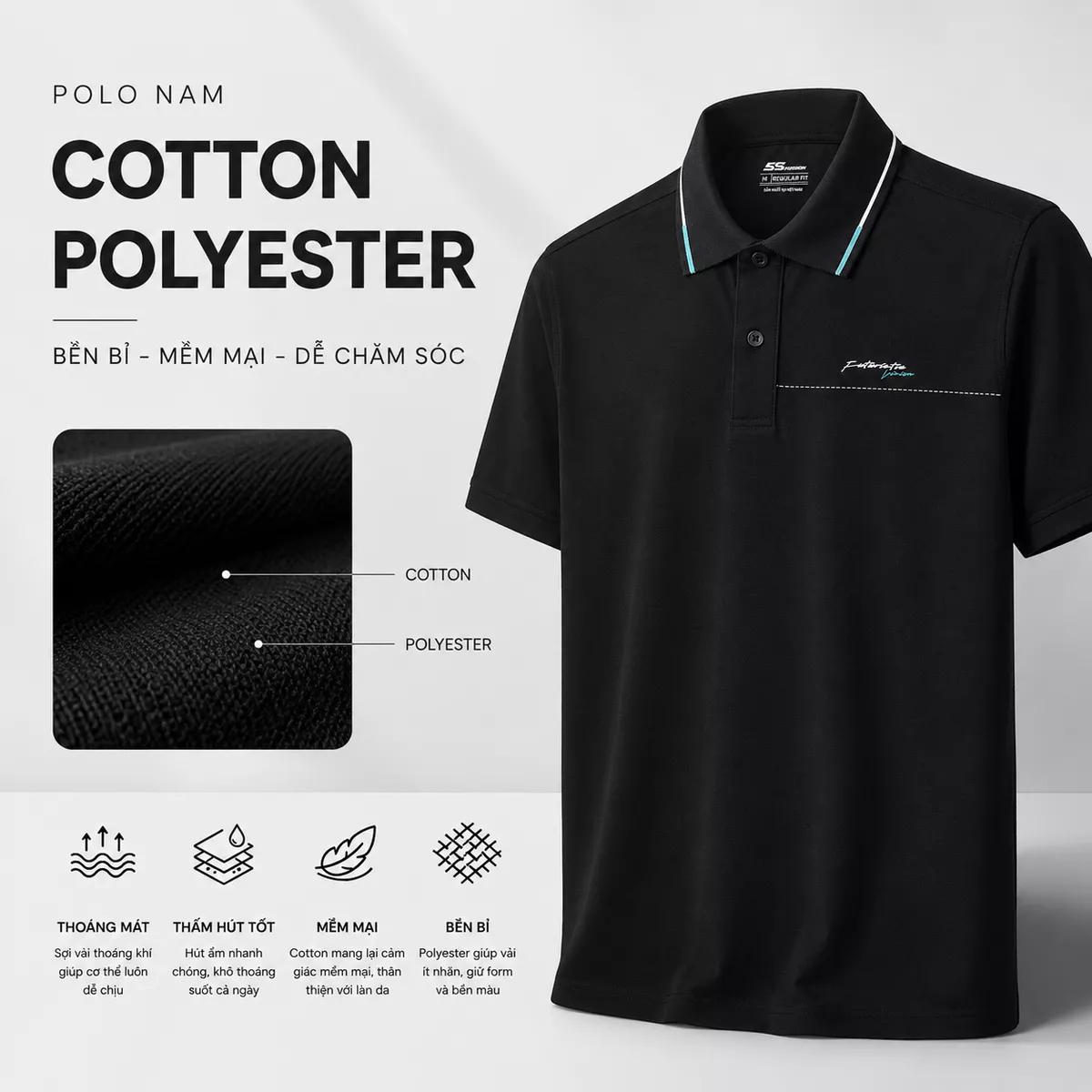 Áo Polo Cotton Nam Cổ Điển 5S FASHION Phom Regular Fit M0APC26107