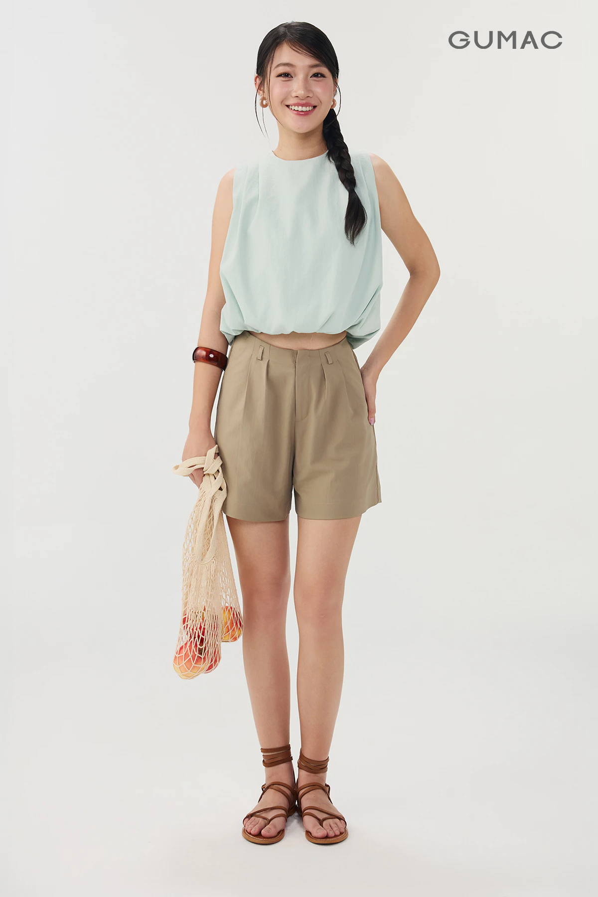 Quần Short Kaki Gmorning - GUMAC Form Suông Rộng Xếp Ly Thân Trước Túi Xéo Tiện Lợi YSHG06006