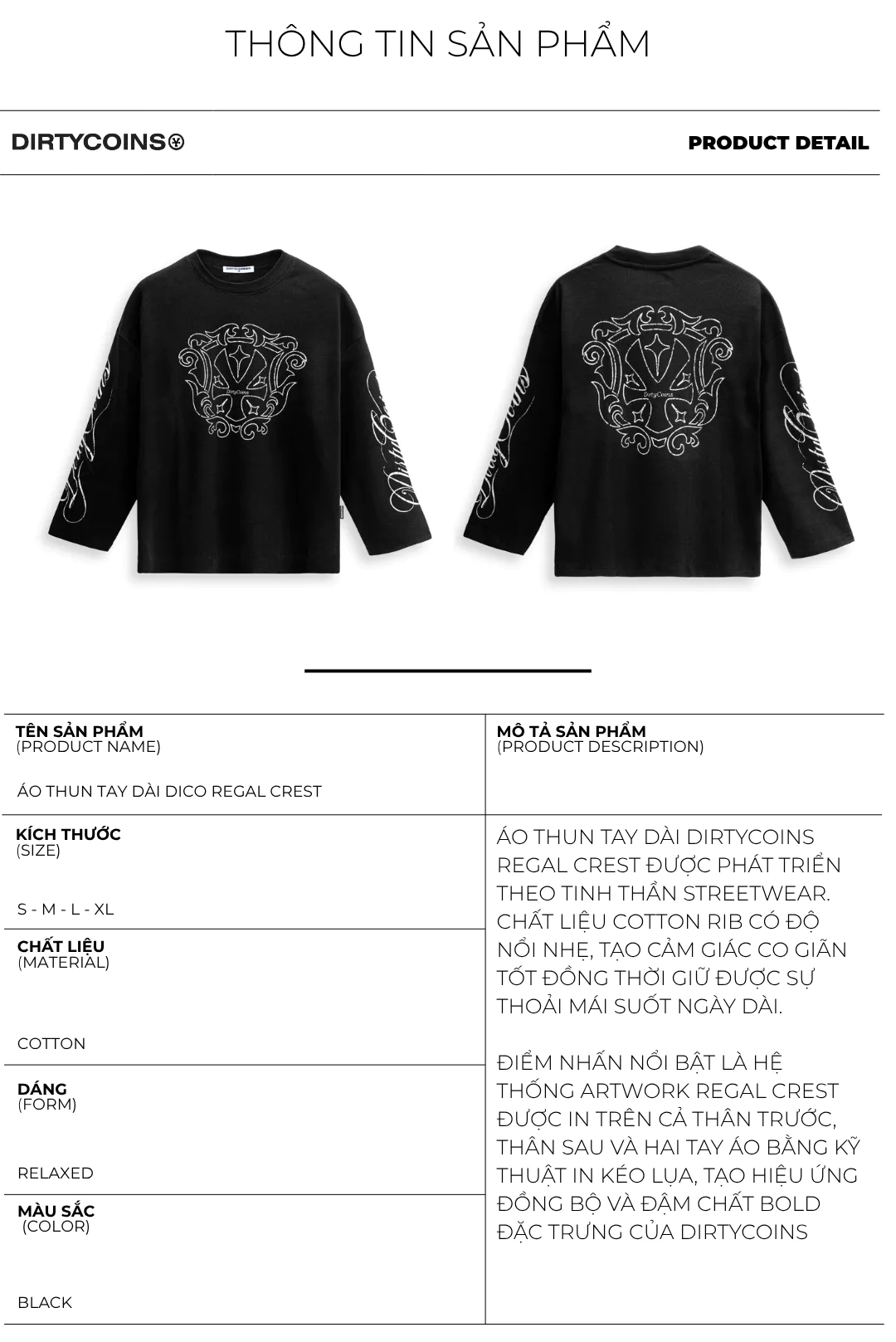 Áo thun tay dài DirtyCoins Dico Regal Crest