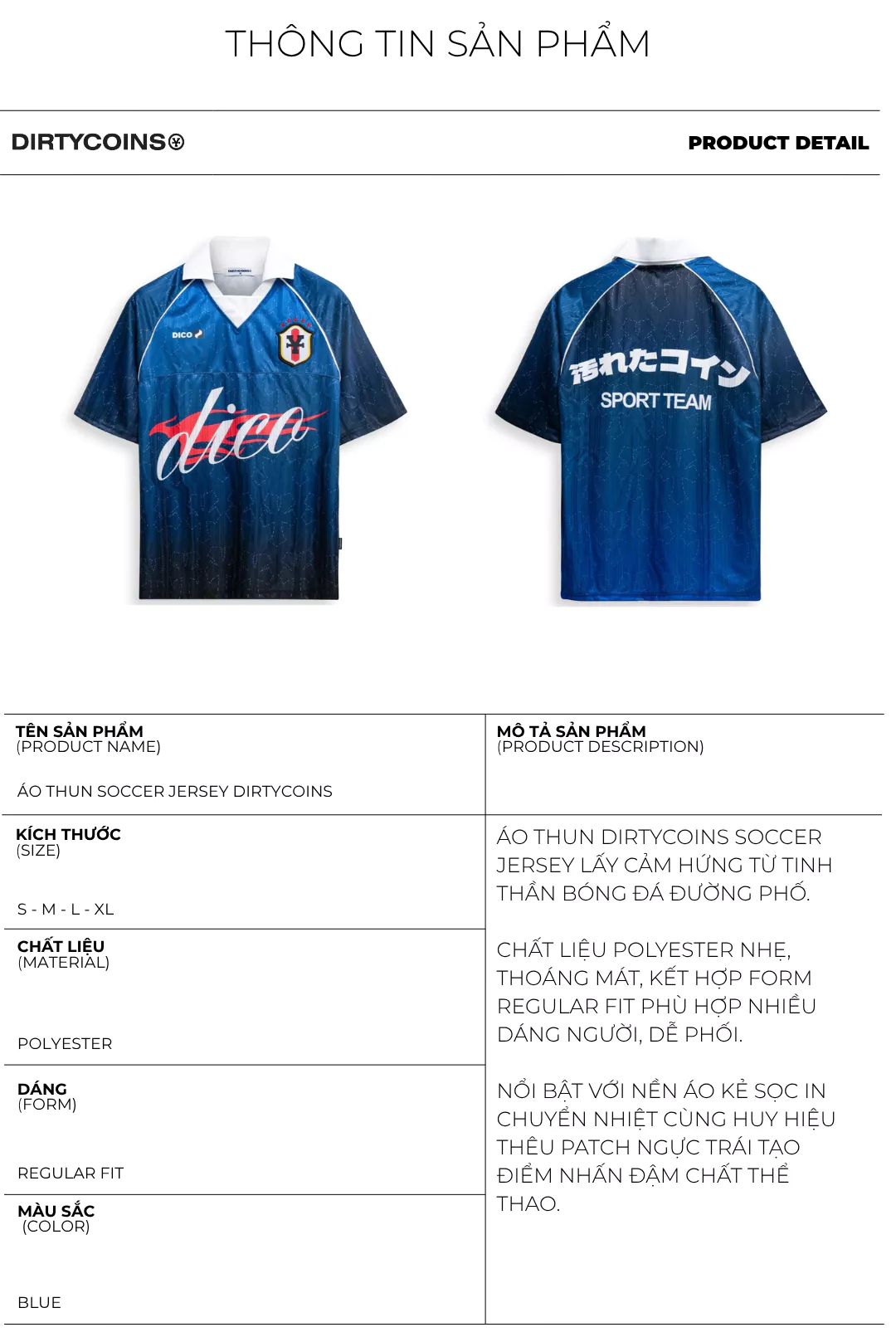 Áo thun Soccer Jersey DirtyCoins Dark Orca Blue