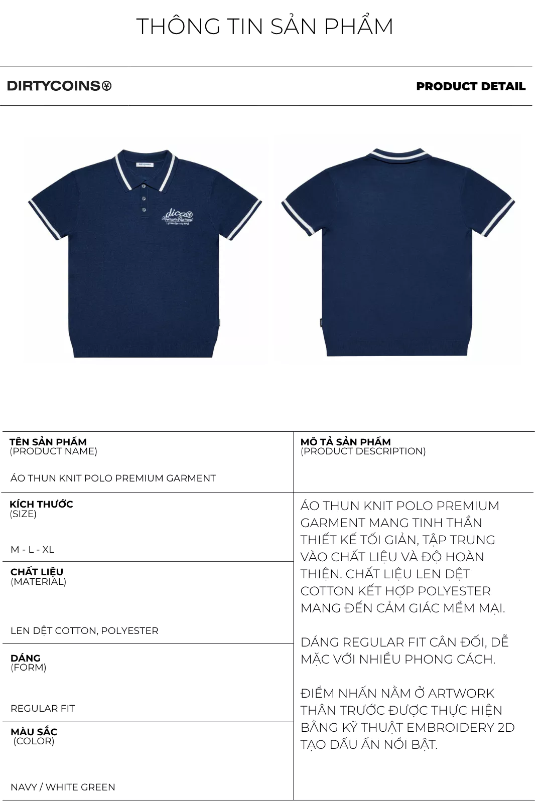 Áo Thun DirtyCoins Knit Polo Premium Garment Navy Blue
