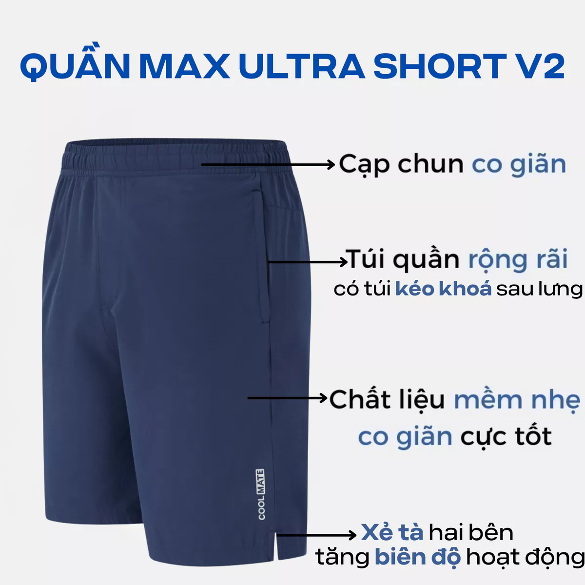 Quần thể thao nam Max Ultra Short V2, quần short đa năng chạy bộ, tập gym, Pickleball có túi khóa sau Coolmate
