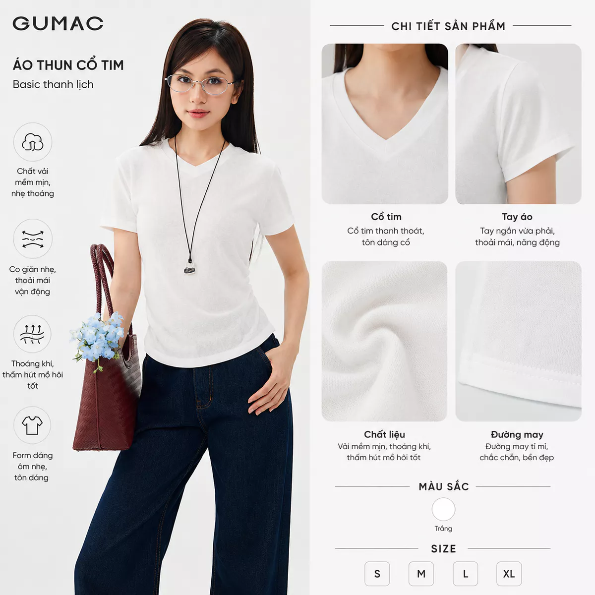 Áo Thun Nữ GUMAC Form Suông Cổ V Tay Ngắn Nhún Sườn Thiết Kế Trẻ Trung Hiện Đại Dễ Phối ATG07025