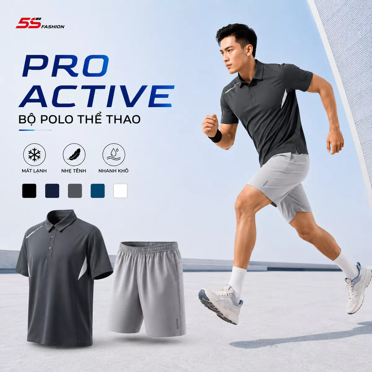 Quần Áo Thể Thao Polo Nam 5S FASHION Pro-ACTIVE Khỏe Khoắn 01-MBPL26035-QST26030