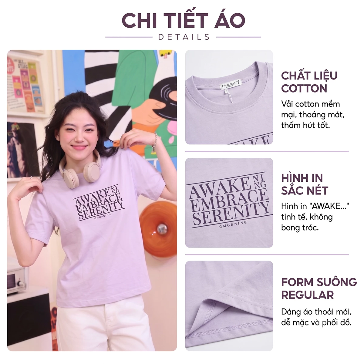 [VOUCHER 22%] Áo Thun Nữ Gmorning - GUMAC Form Regular Cổ Tròn Tay Ngắn In Chữ Basic YATG06069