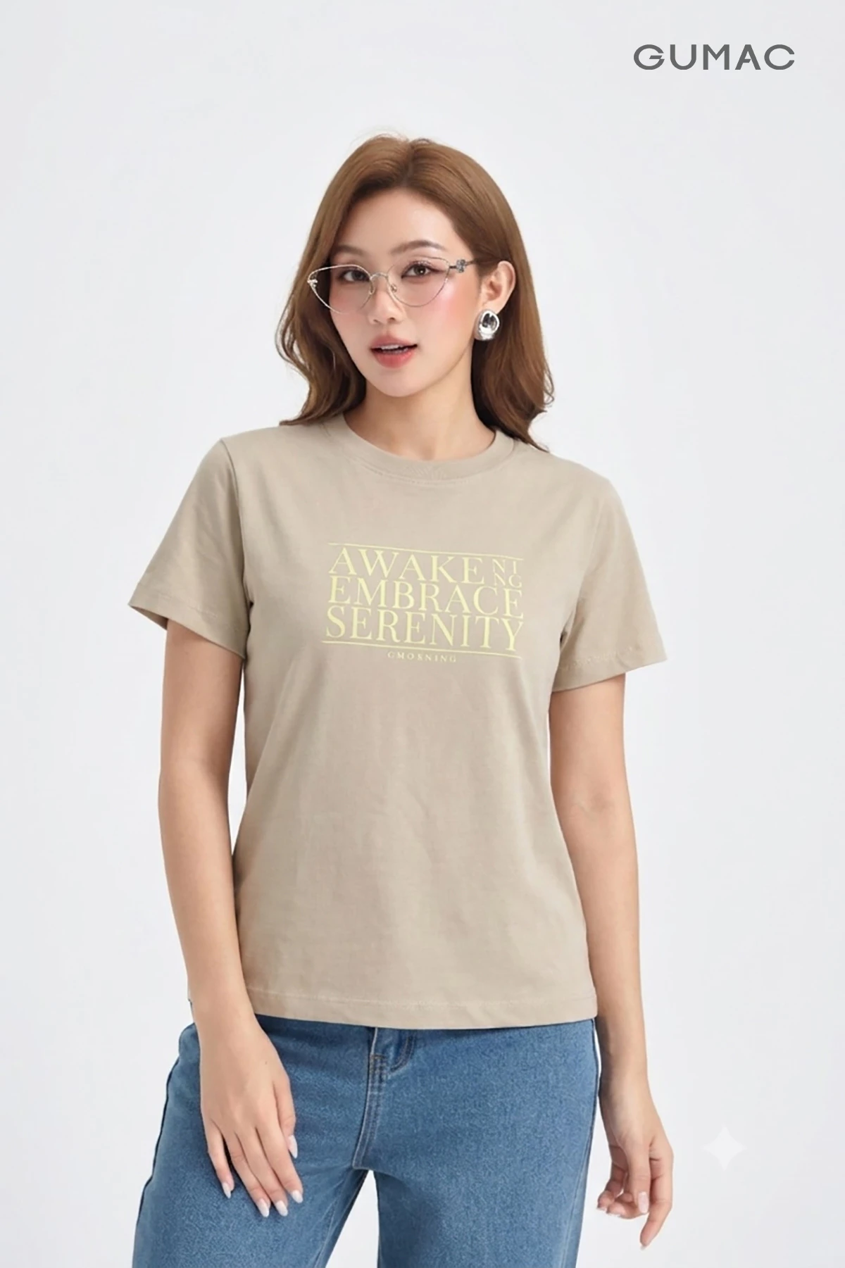 [VOUCHER 22%] Áo Thun Nữ Gmorning - GUMAC Form Regular Cổ Tròn Tay Ngắn In Chữ Basic YATG06069