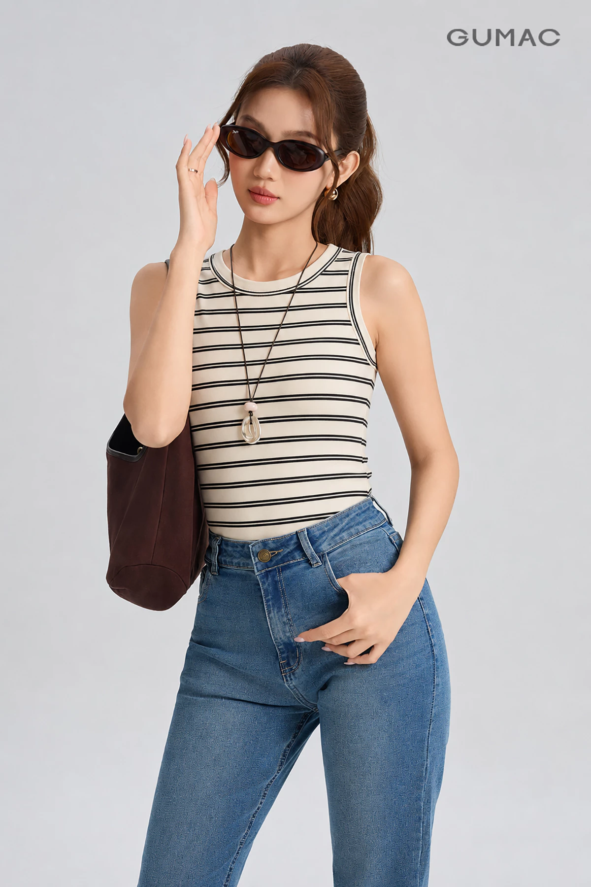 Áo Tanktop Nữ GUMAC Slimfit Ôm Cổ Tròn Viền Tệp Tinh Tế Phong Cách Trẻ Trung LATG05049