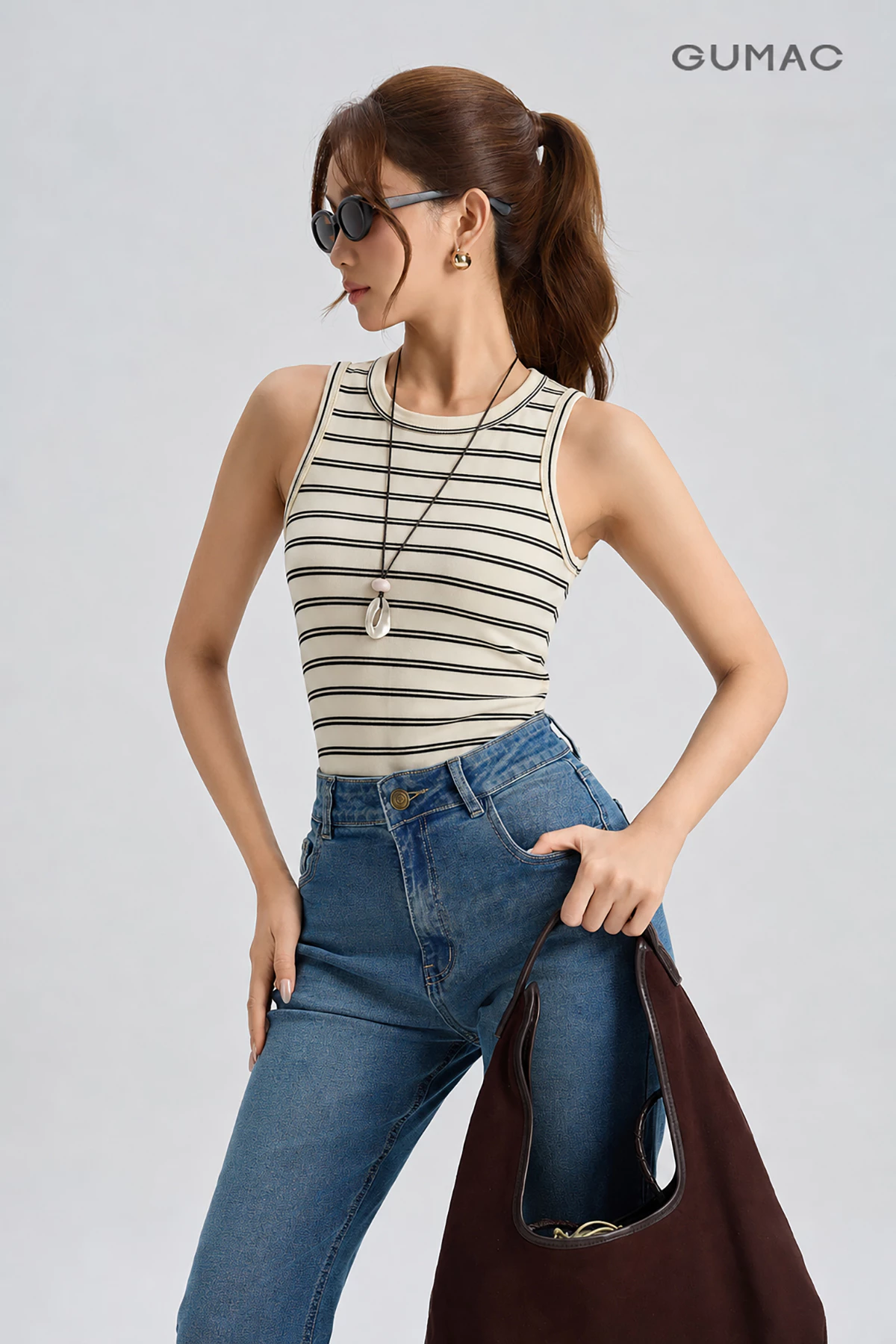 Áo Tanktop Nữ GUMAC Slimfit Ôm Cổ Tròn Viền Tệp Tinh Tế Phong Cách Trẻ Trung LATG05049