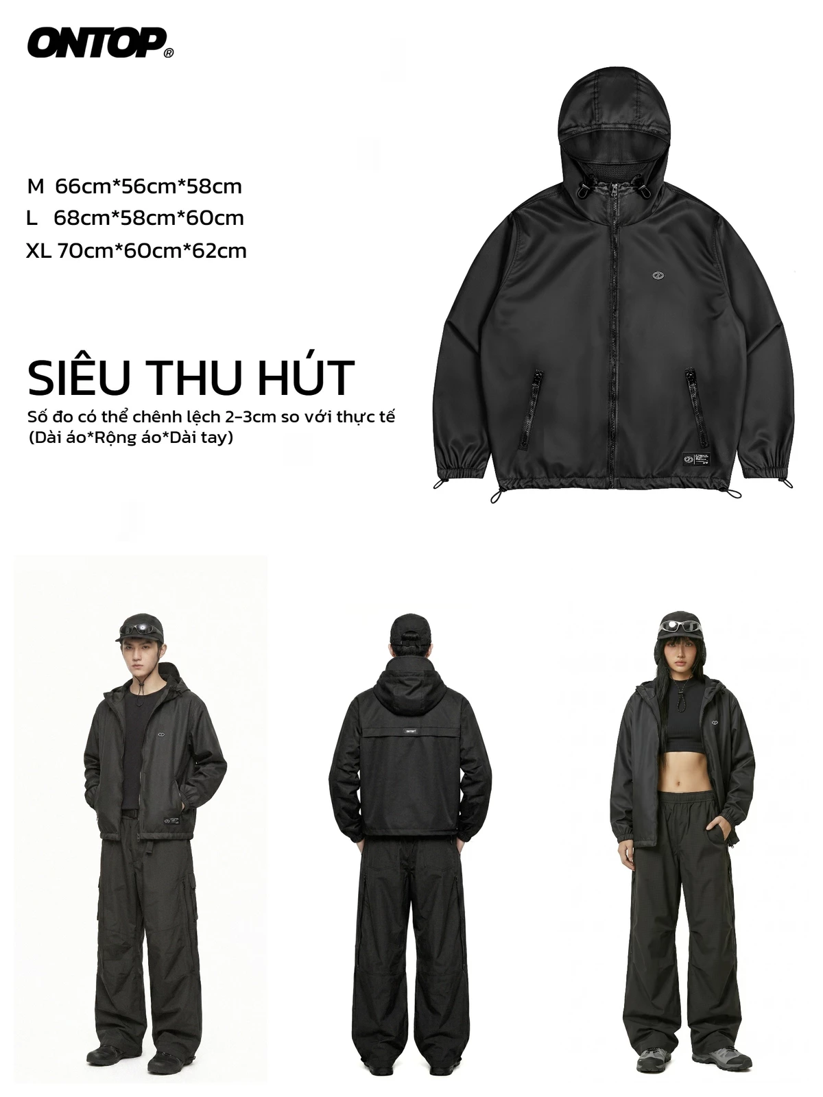 Áo khoác màu xám trắng nam nữ có mũ ONTOP chống nắng, cản gió có túi trong Windward Jacket | O-AK3-XT