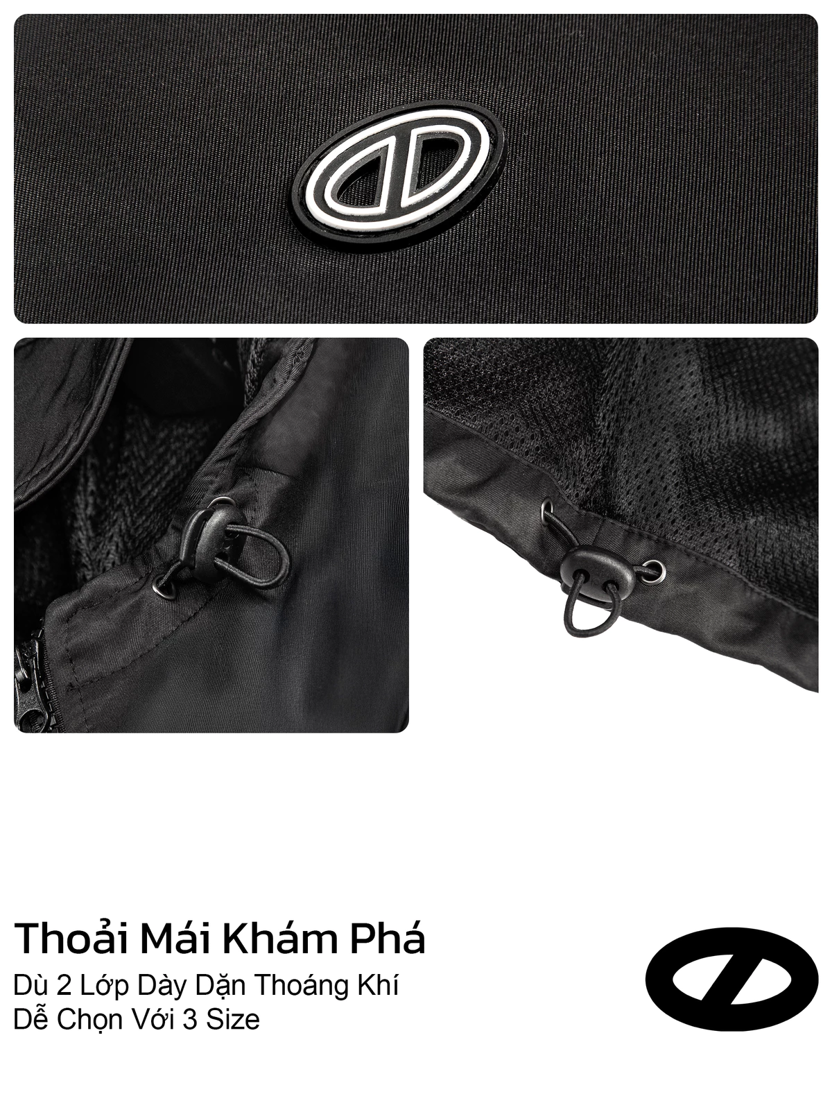 Áo khoác dù đen có mũ nam nữ ONTOP chống nắng, cản gió có túi trong màu đen Windward Jacket | O-AK3-D