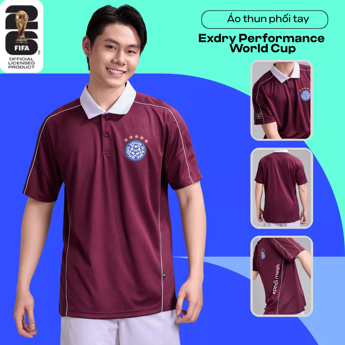 [VOUCHER 45%]BST Áo thun thể thao nam Exdry Performance World Cup, Áo cổ vũ bóng đá thoáng mát, thấm hút nhanh khô