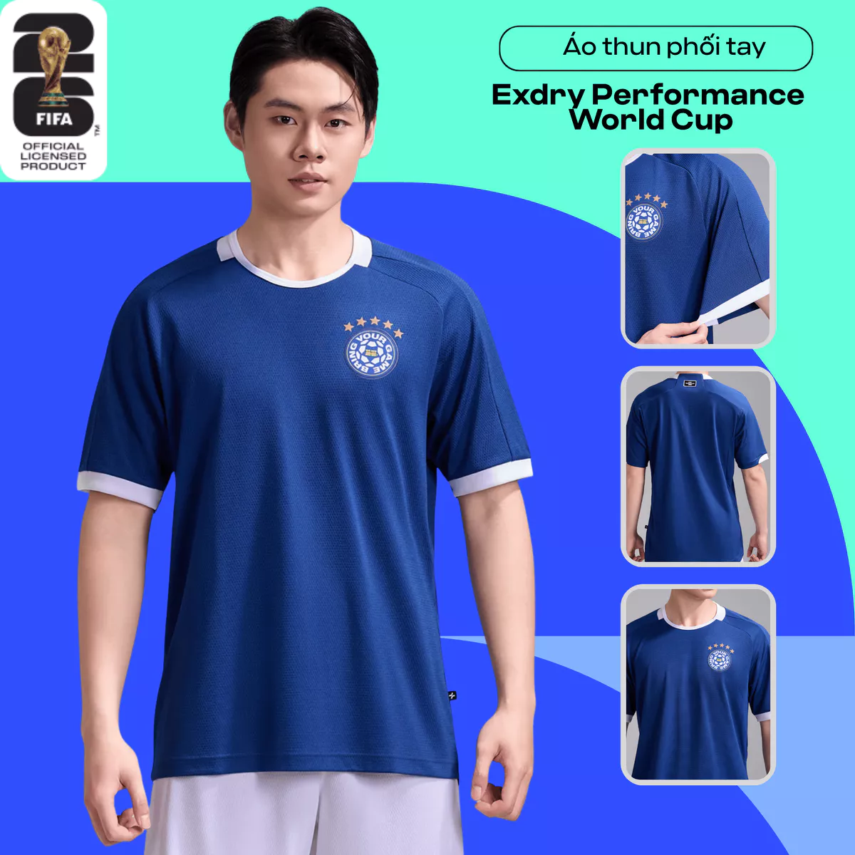[VOUCHER 45%]BST Áo thun thể thao nam Exdry Performance World Cup, Áo cổ vũ bóng đá thoáng mát, thấm hút nhanh khô