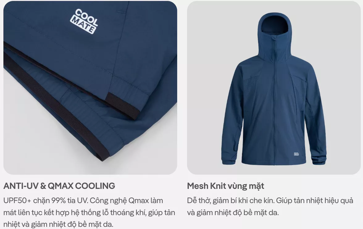 Áo khoác Lightweight Sun Protection UPF50, Áo khoác gió bốn mùa siêu nhẹ chống tia UV chống nắng trekking Coolmate
