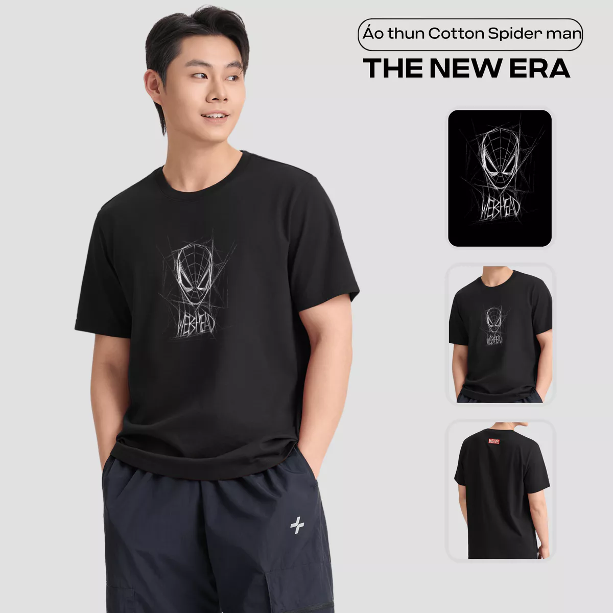 [TẶNG QUẦN SPIDER ĐƠN 299K]Áo thun Cotton Compact unisex Spiderman, áo in người nhện thoải mái, áo Marvel Coolmate