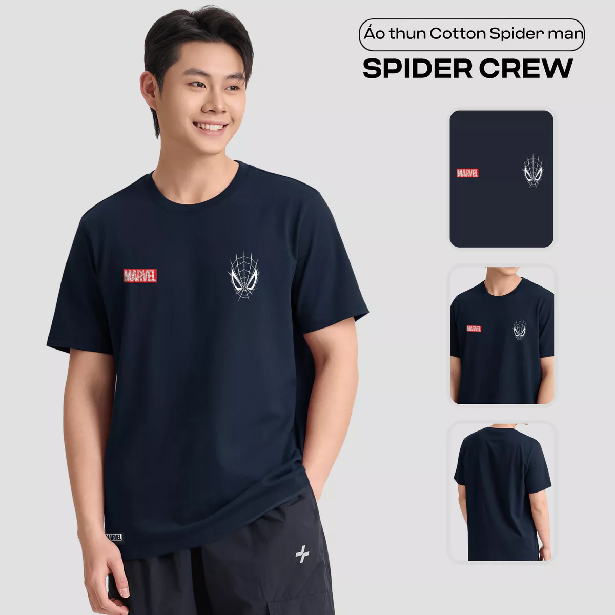 [TẶNG QUẦN SPIDER ĐƠN 299K]Áo thun Cotton Compact unisex Spiderman, áo in người nhện thoải mái, áo Marvel Coolmate