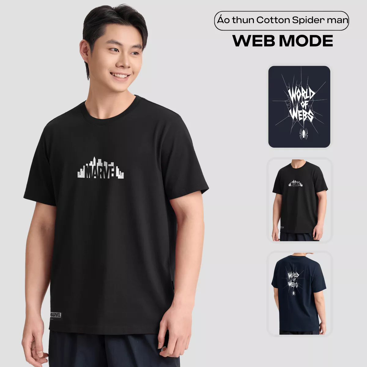[TẶNG QUẦN SPIDER ĐƠN 299K]Áo thun Cotton Compact unisex Spiderman, áo in người nhện thoải mái, áo Marvel Coolmate