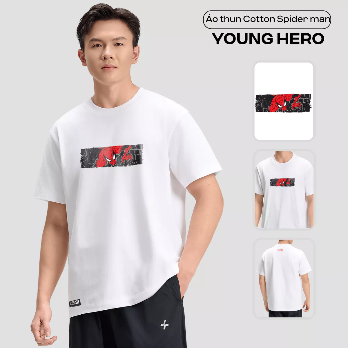 [TẶNG QUẦN SPIDER ĐƠN 299K]Áo thun Cotton Compact unisex Spiderman, áo in người nhện thoải mái, áo Marvel Coolmate