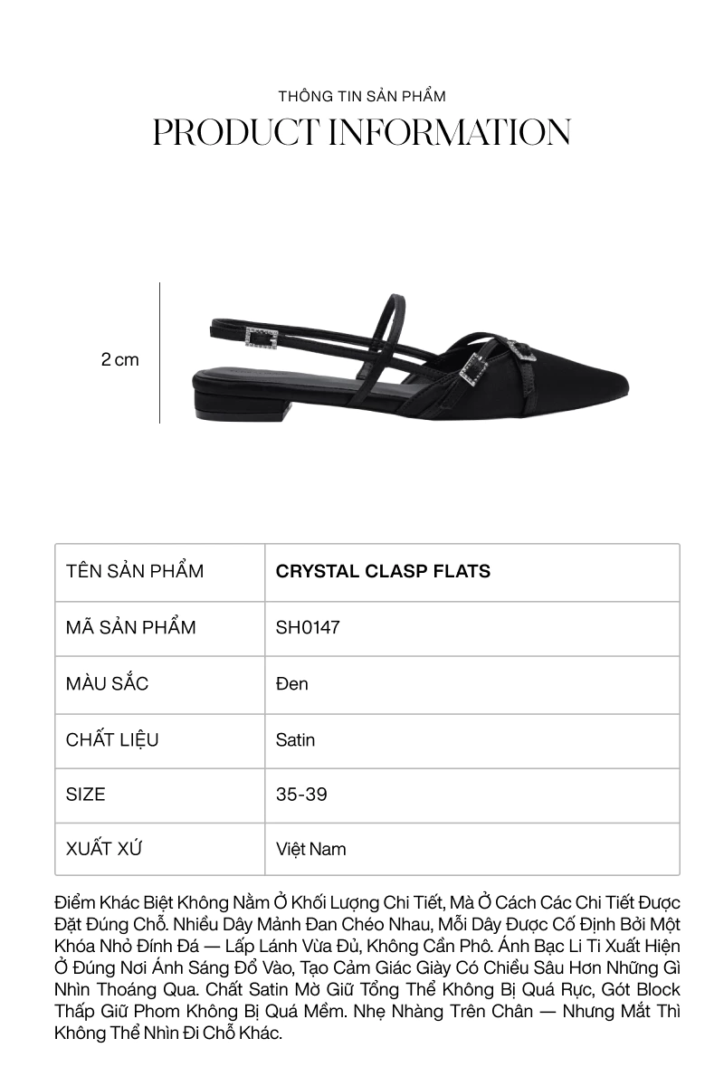 Giày bệt Floralpunk Crystal Clasp Flats Satin - Đế cao 3cm chất liệu satin - dây quai gót kèm móc khóa