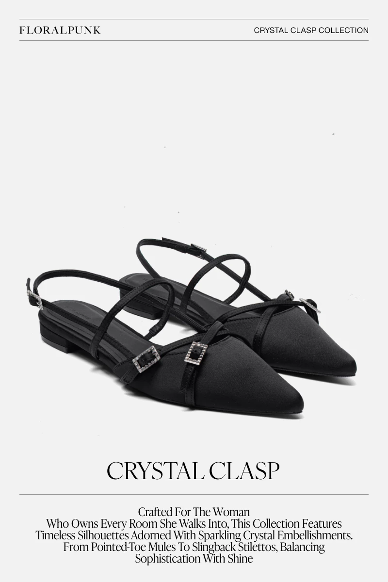 Giày bệt Floralpunk Crystal Clasp Flats Satin - Đế cao 3cm chất liệu satin - dây quai gót kèm móc khóa