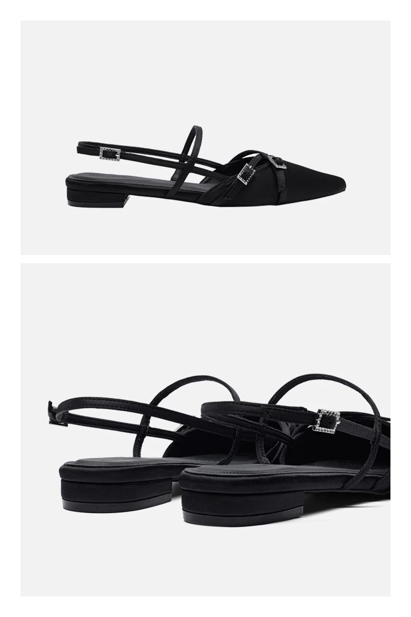 Giày bệt Floralpunk Crystal Clasp Flats Satin - Đế cao 3cm chất liệu satin - dây quai gót kèm móc khóa